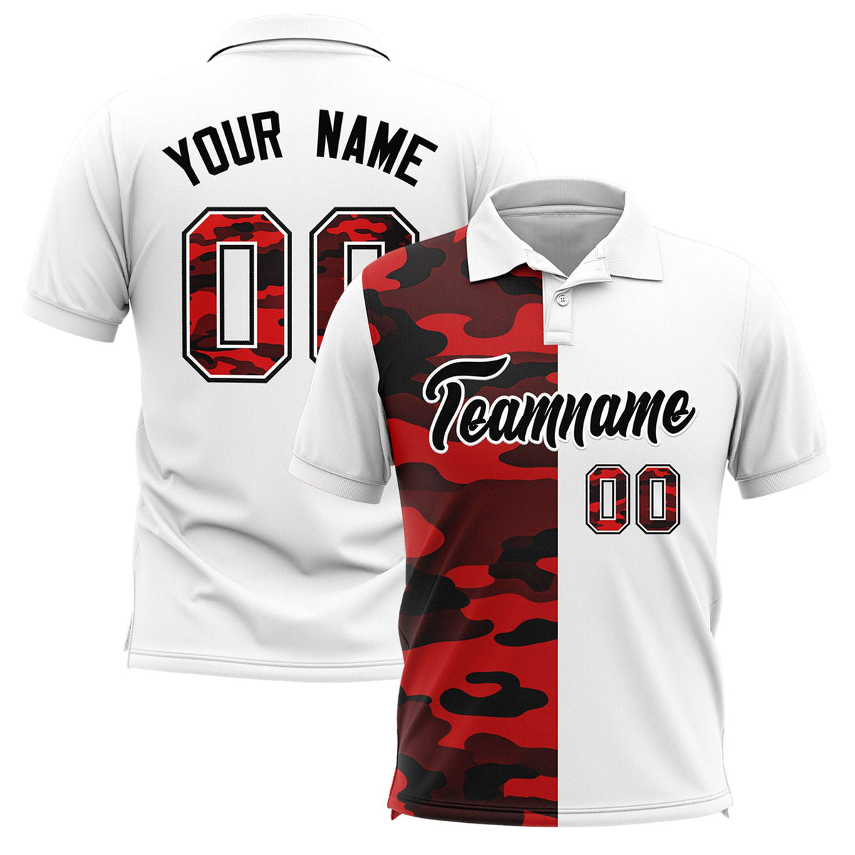 Custom White Camo Split Fashion Authentic Performance Polo Shirt