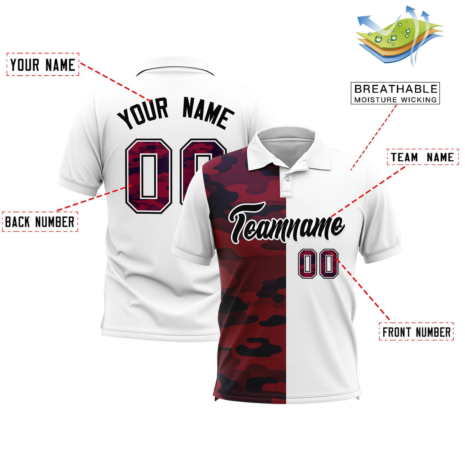 Custom White Camo Split Fashion Authentic Performance Polo Shirt