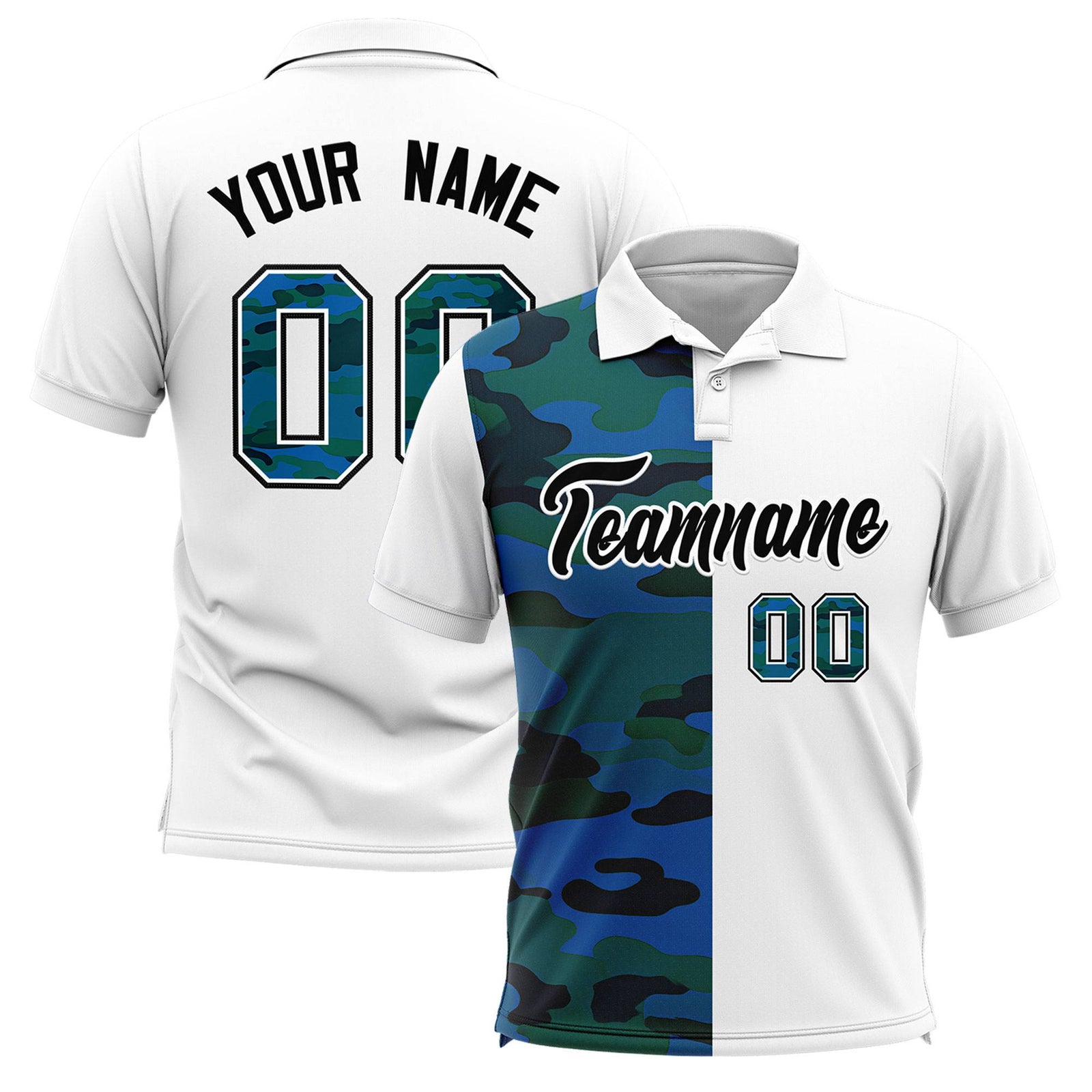Custom White Camo Split Fashion Authentic Performance Polo Shirt