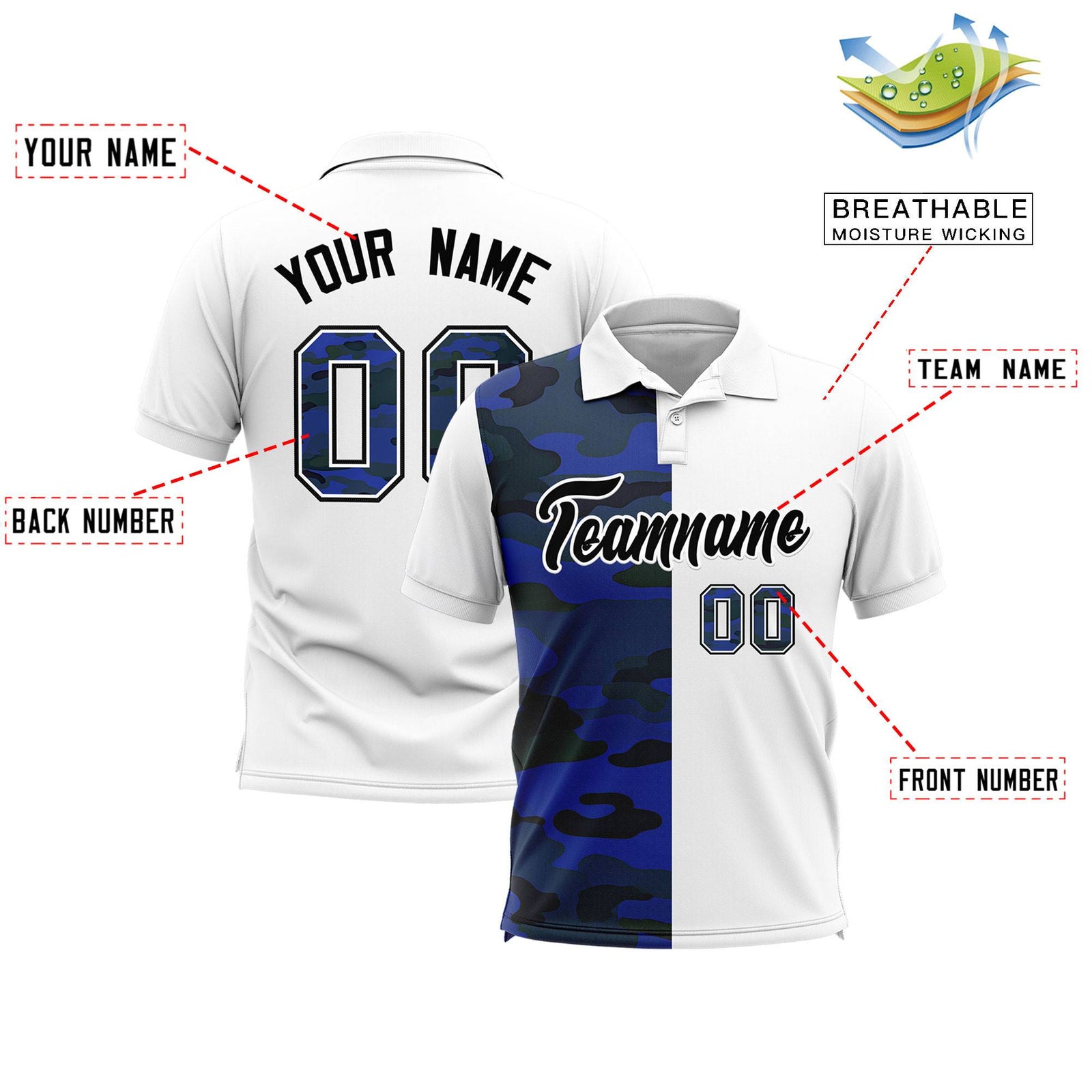 Custom White Camo Split Fashion Authentic Performance Polo Shirt