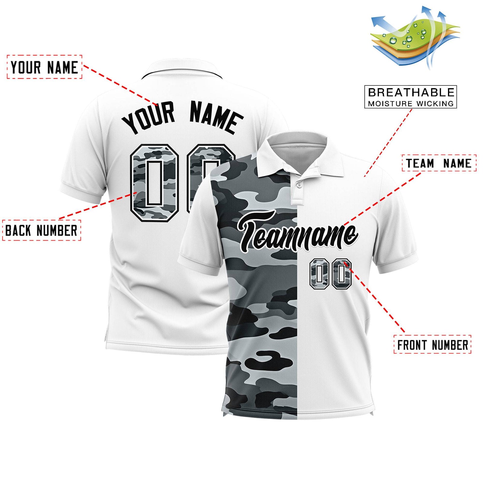 Custom White Camo Split Fashion Authentic Performance Polo Shirt
