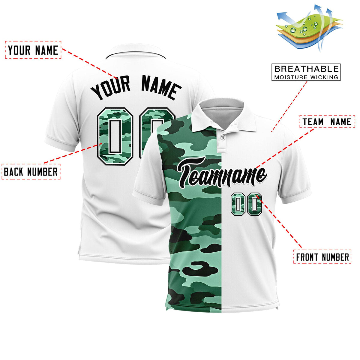 Custom White Camo Split Fashion Authentic Performance Polo Shirt