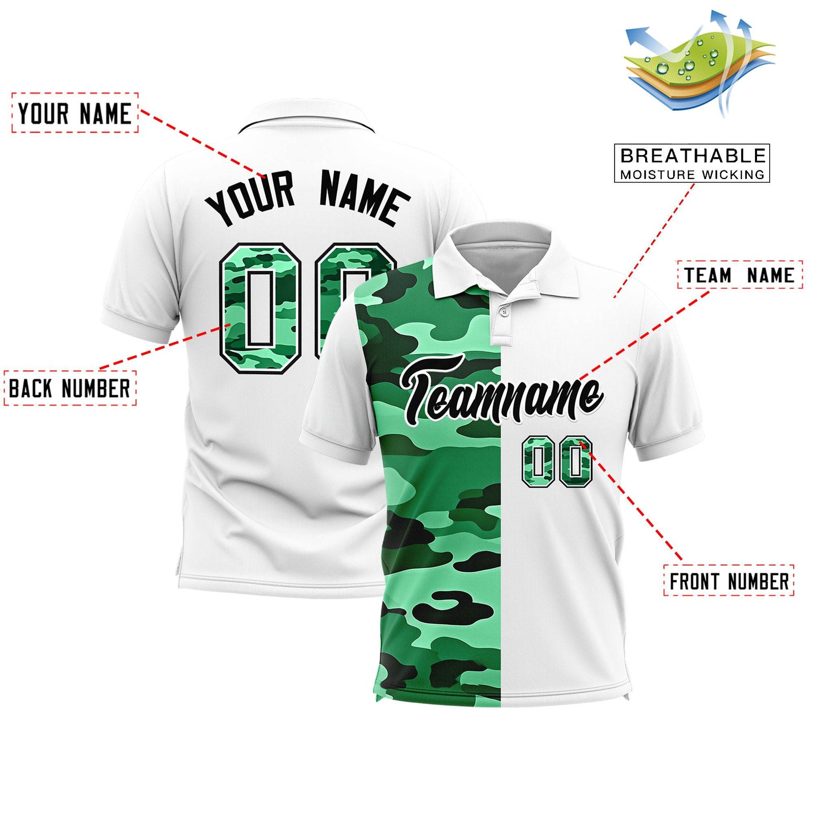 Custom White Camo Split Fashion Authentic Performance Polo Shirt