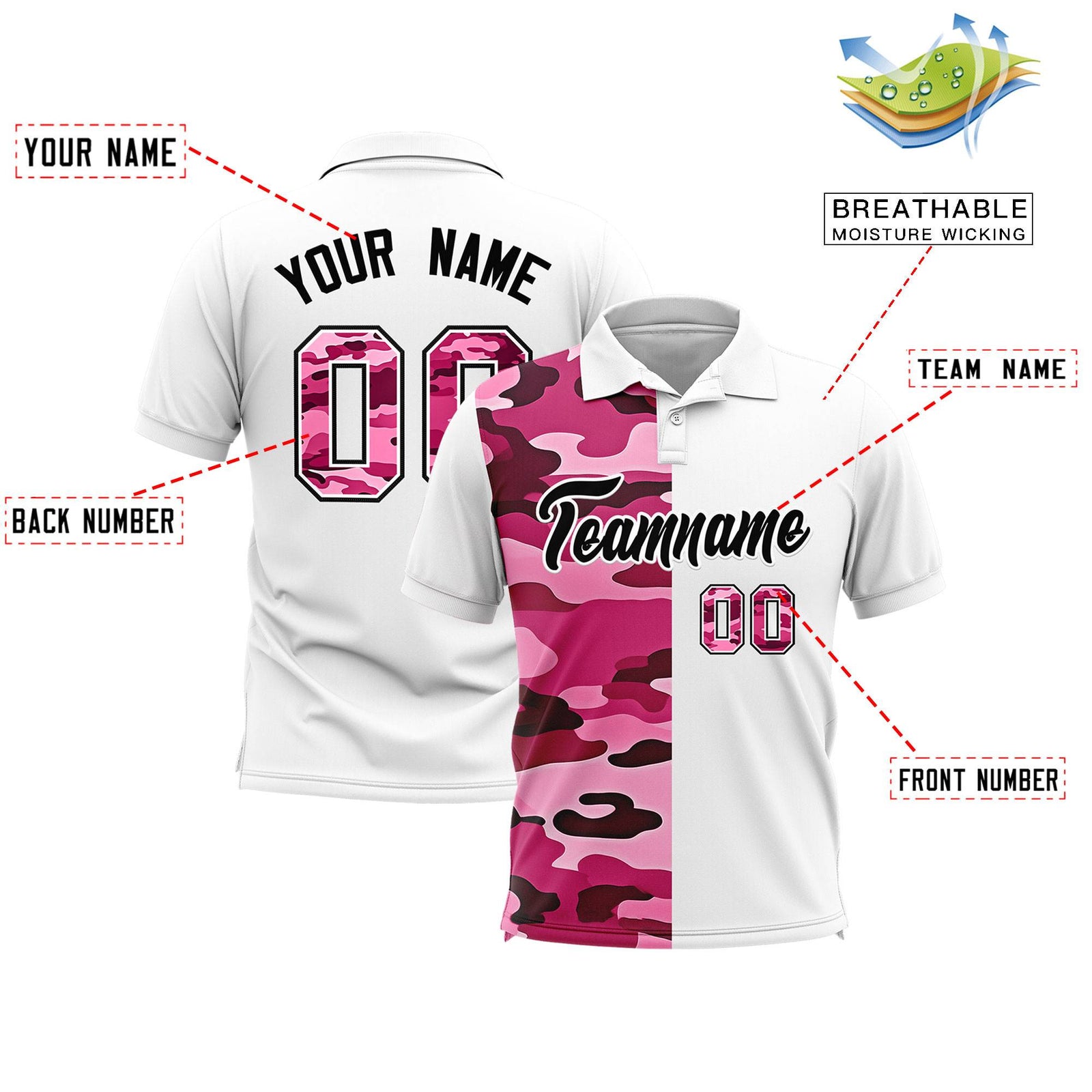 Custom White Camo Split Fashion Authentic Performance Polo Shirt