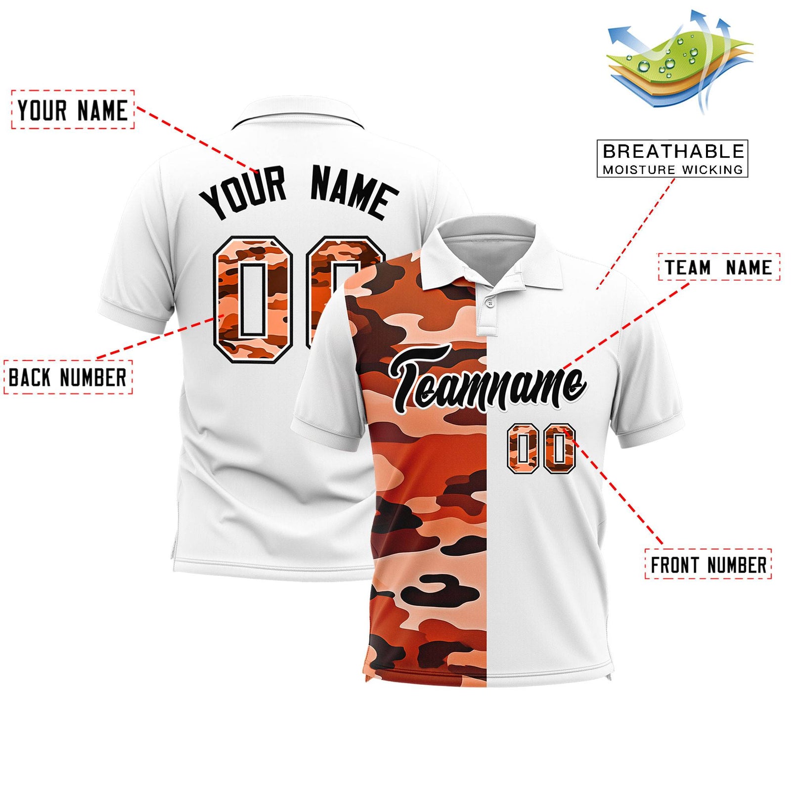 Custom White Camo Split Fashion Authentic Performance Polo Shirt