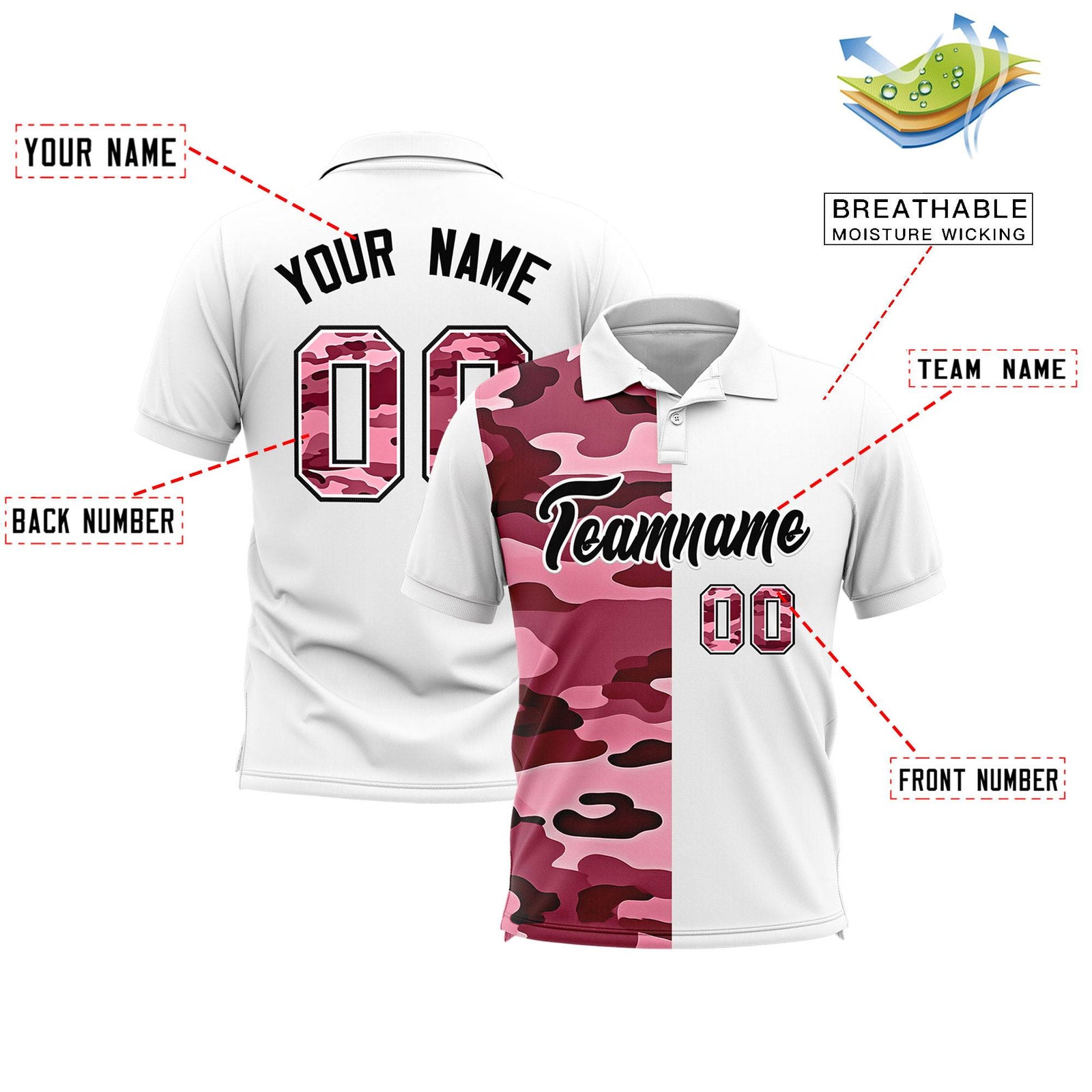 Custom White Camo Split Fashion Authentic Performance Polo Shirt