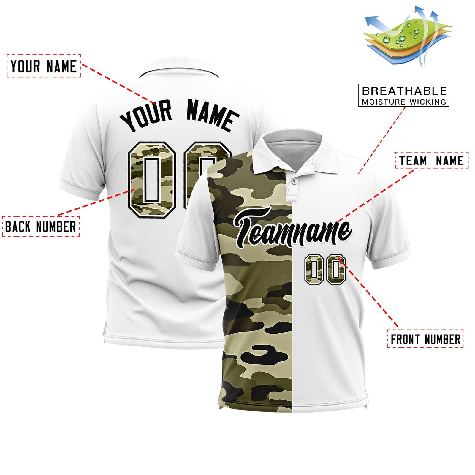 Custom White Camo Split Fashion Authentic Performance Polo Shirt