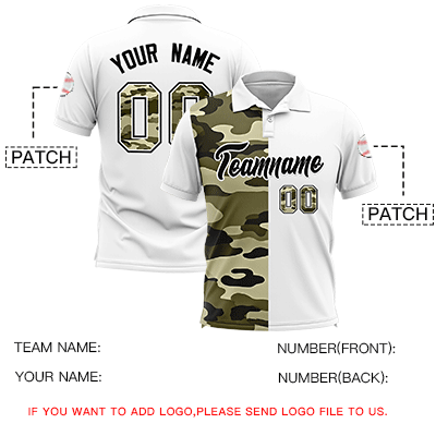 Custom White Camo Split Fashion Authentic Performance Polo Shirt