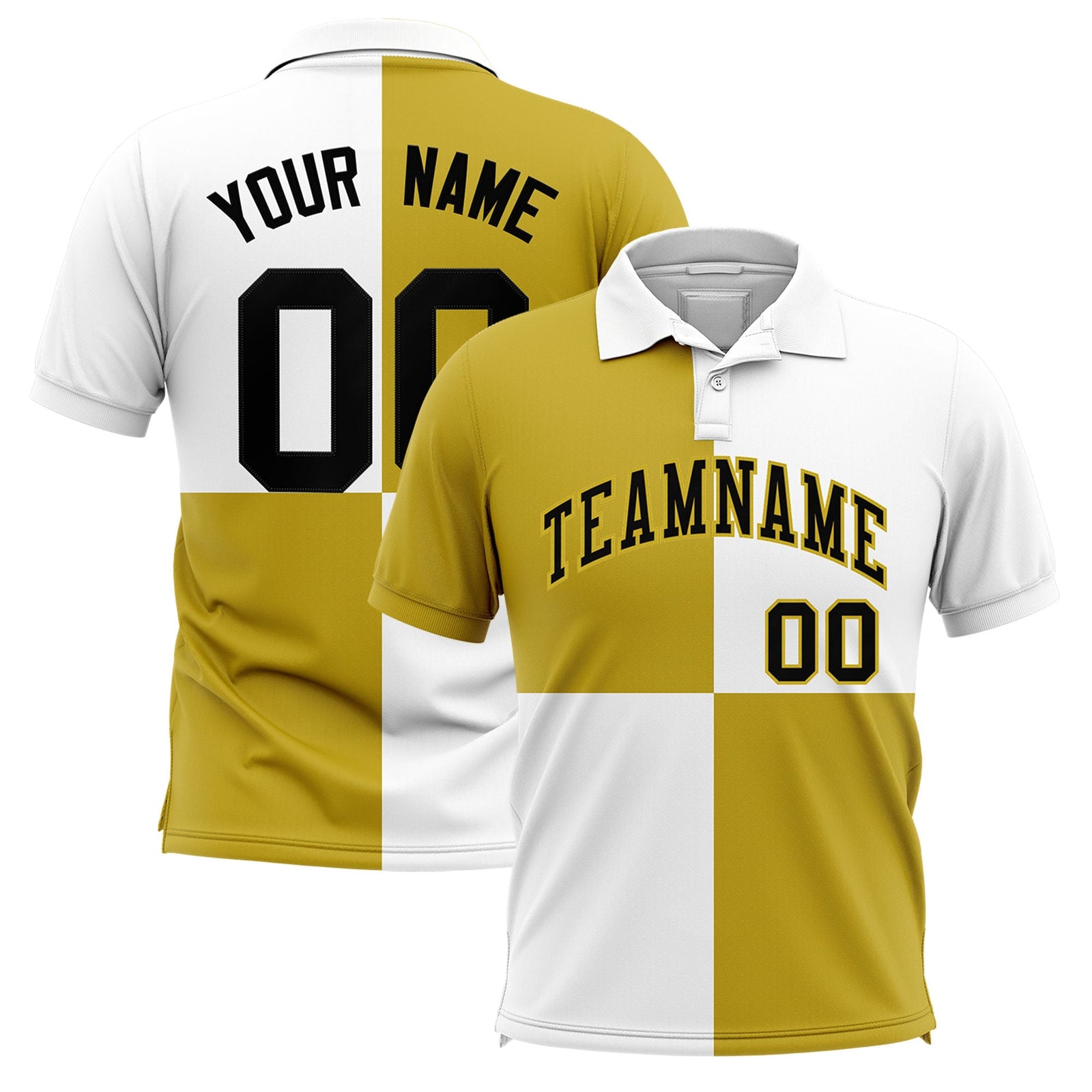 Custom Old Gold White Four Squares Design Performance Polo Shirt