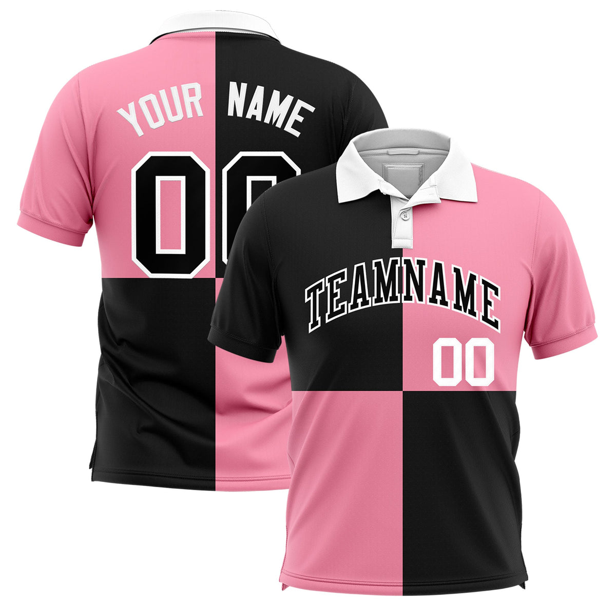 Custom Black Light Pink Four Squares Design Performance Polo Shirt