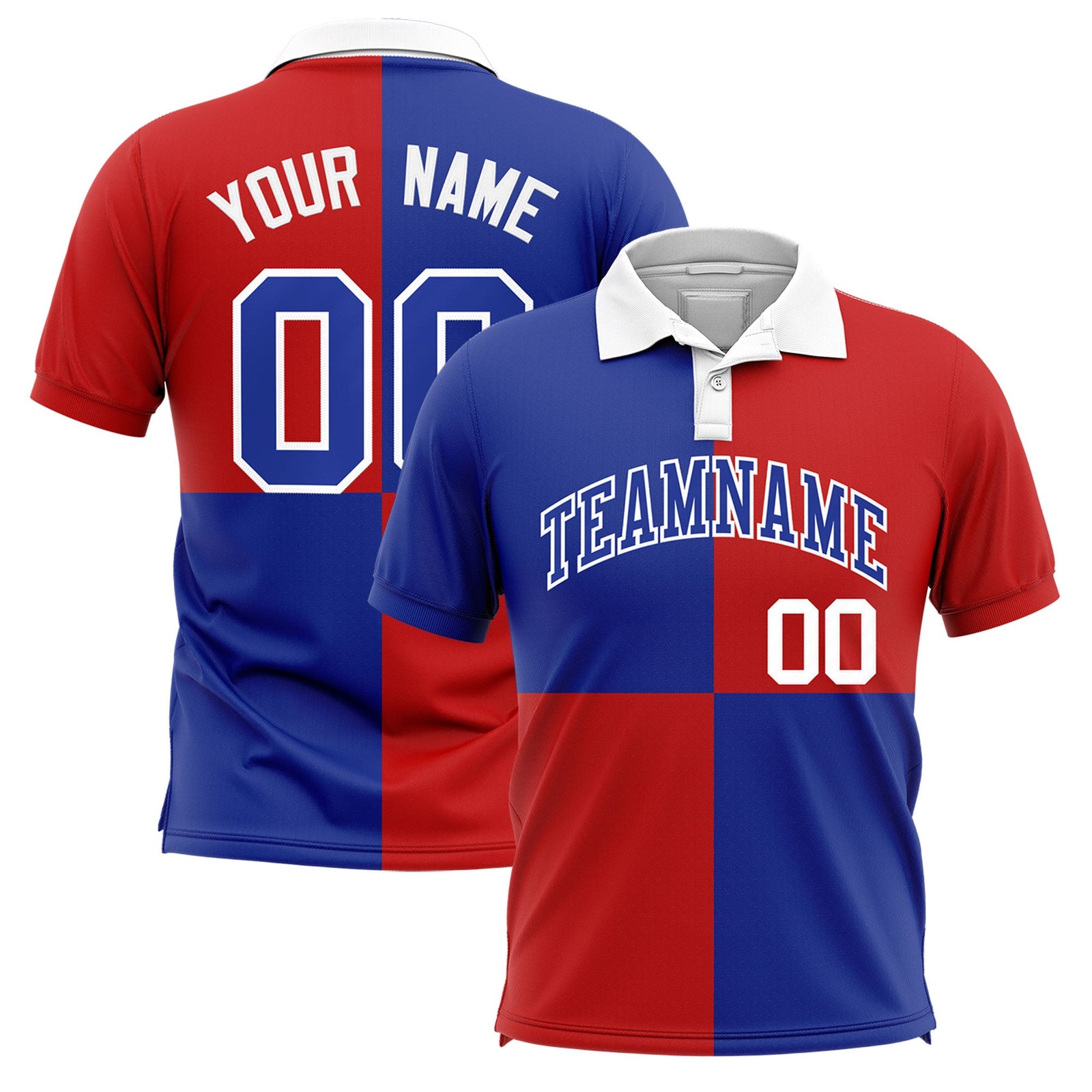 Custom Royal Red Four Squares Design Performance Polo Shirt