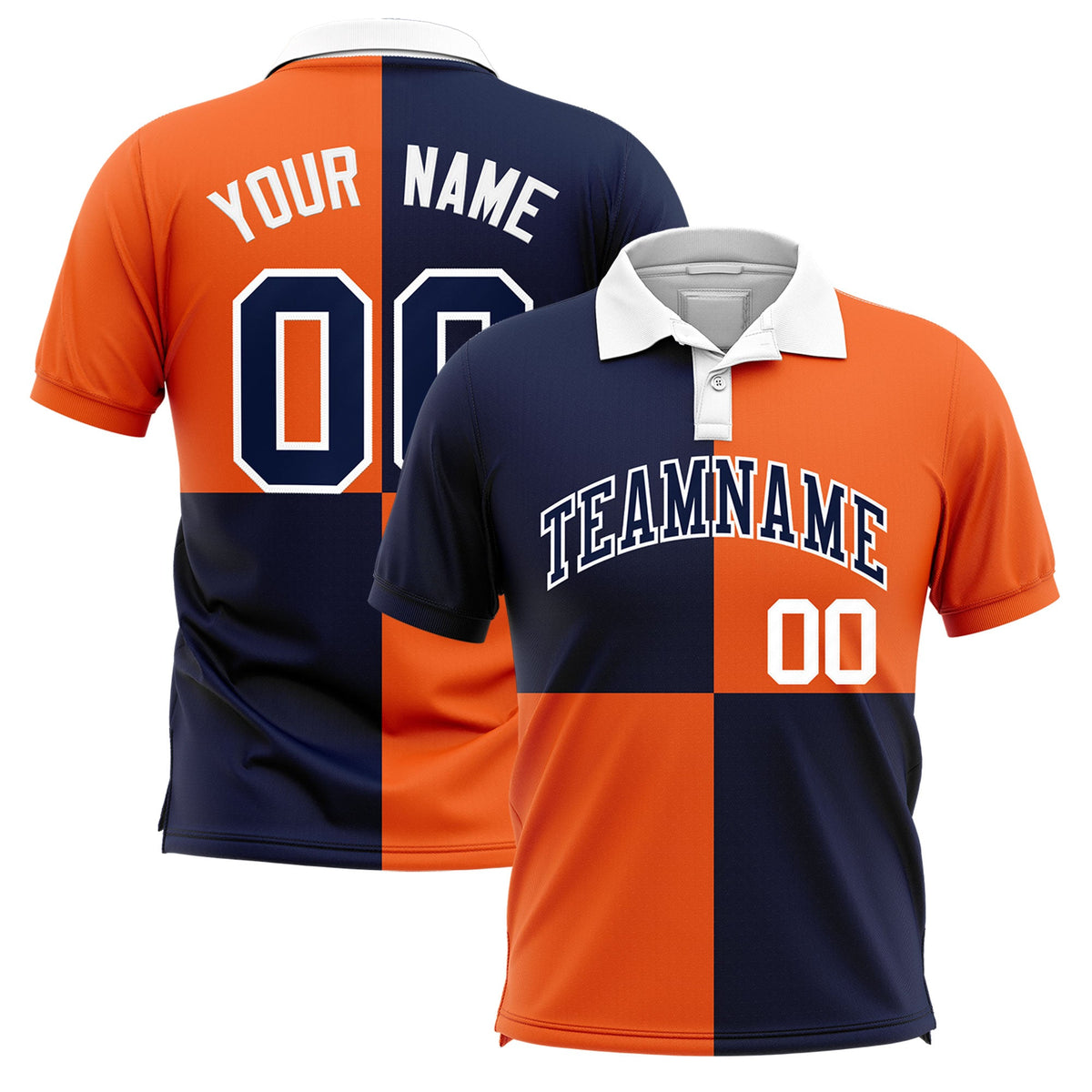Custom Navy Orange Four Squares Design Performance Polo Shirt