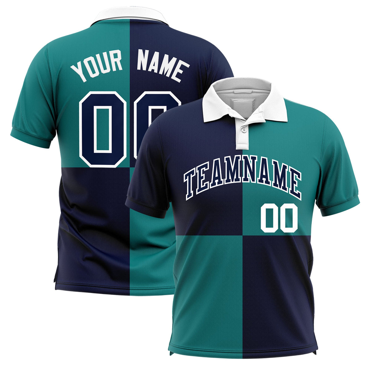 Custom Navy Black Four Squares Design Performance Polo Shirt