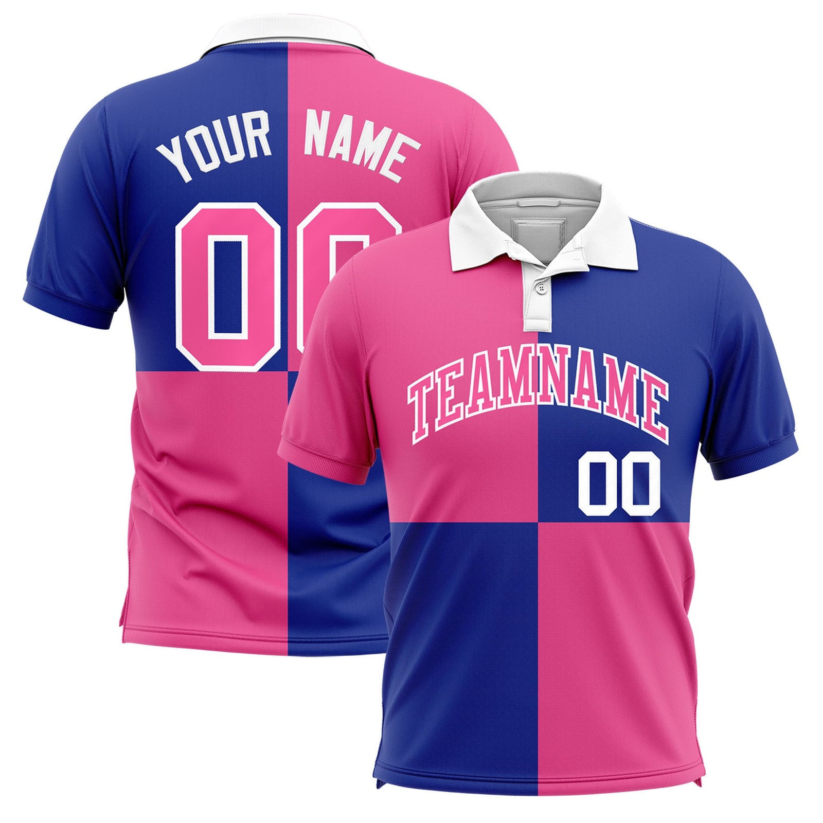 Custom Pink Royal Four Squares Design Performance Polo Shirt