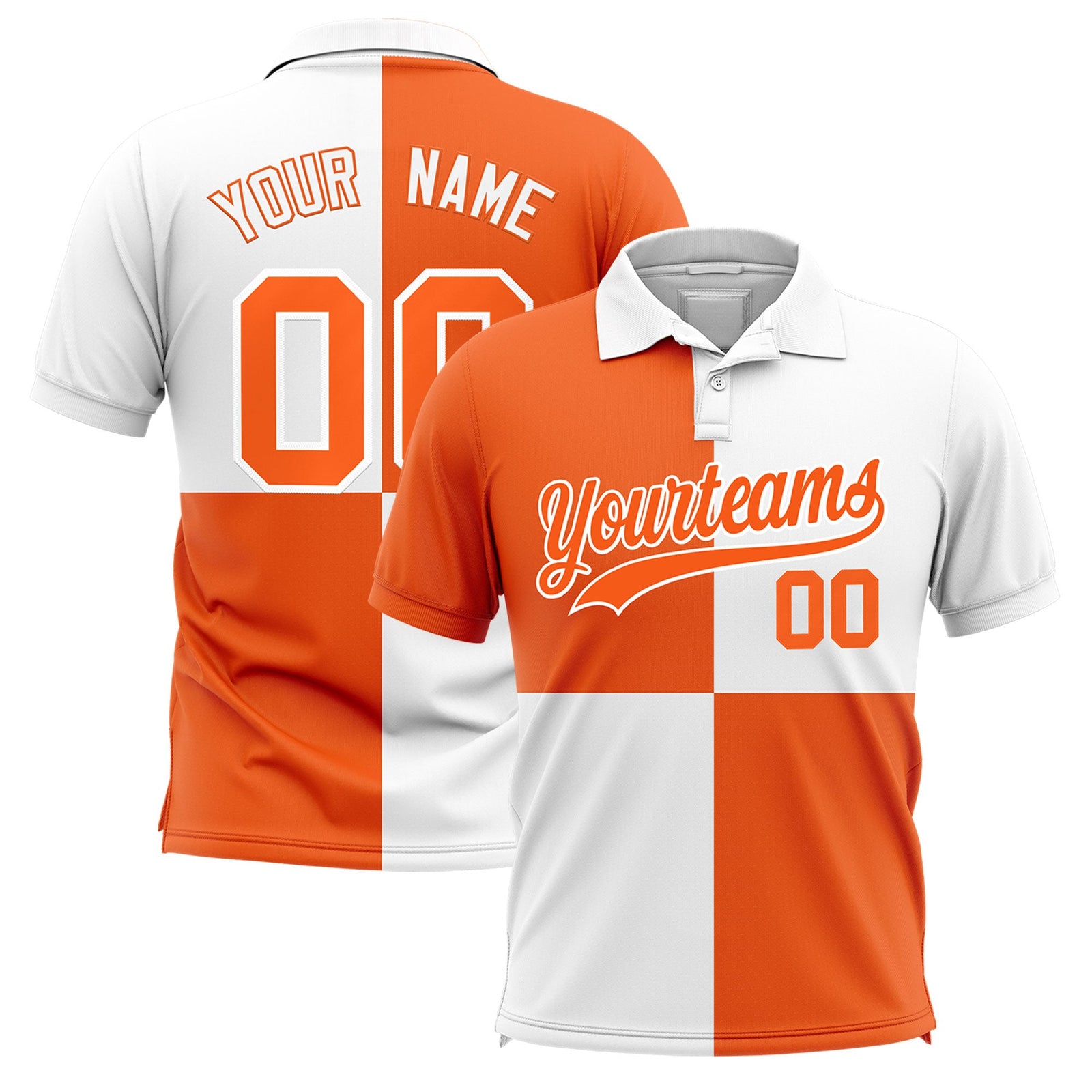 Custom White Orange Four Squares Design Performance Polo Shirt