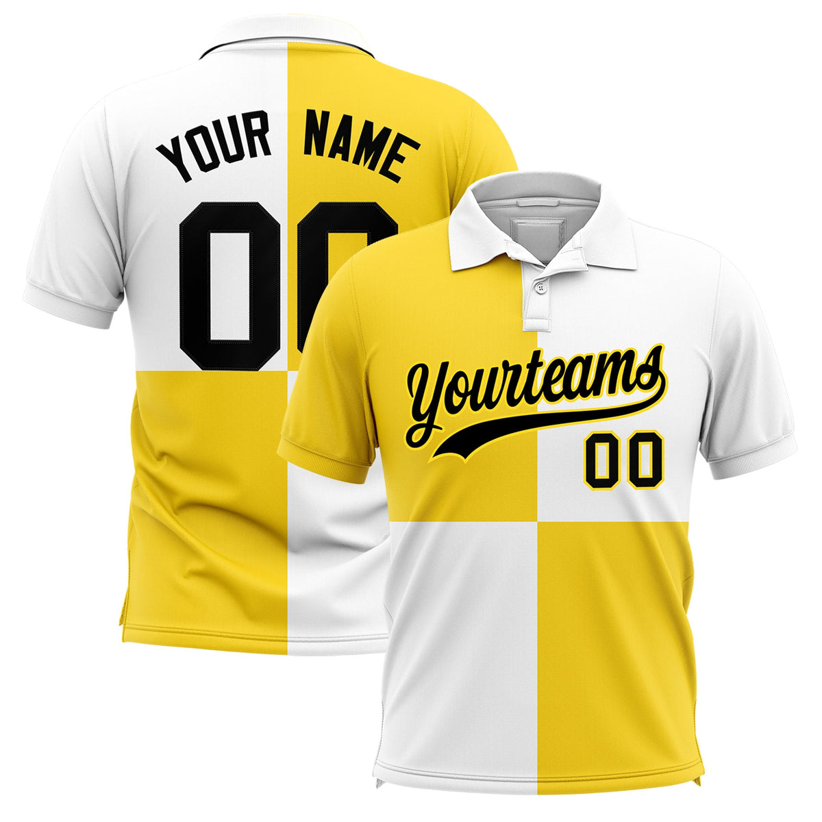 Custom Gold White Four Squares Design Performance Polo Shirt