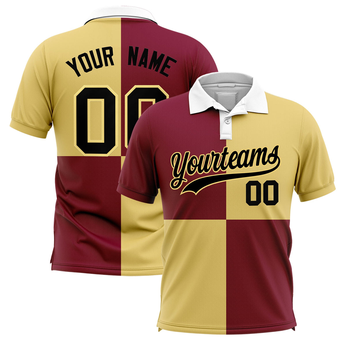 Custom Crimson Khaki Four Squares Design Performance Polo Shirt