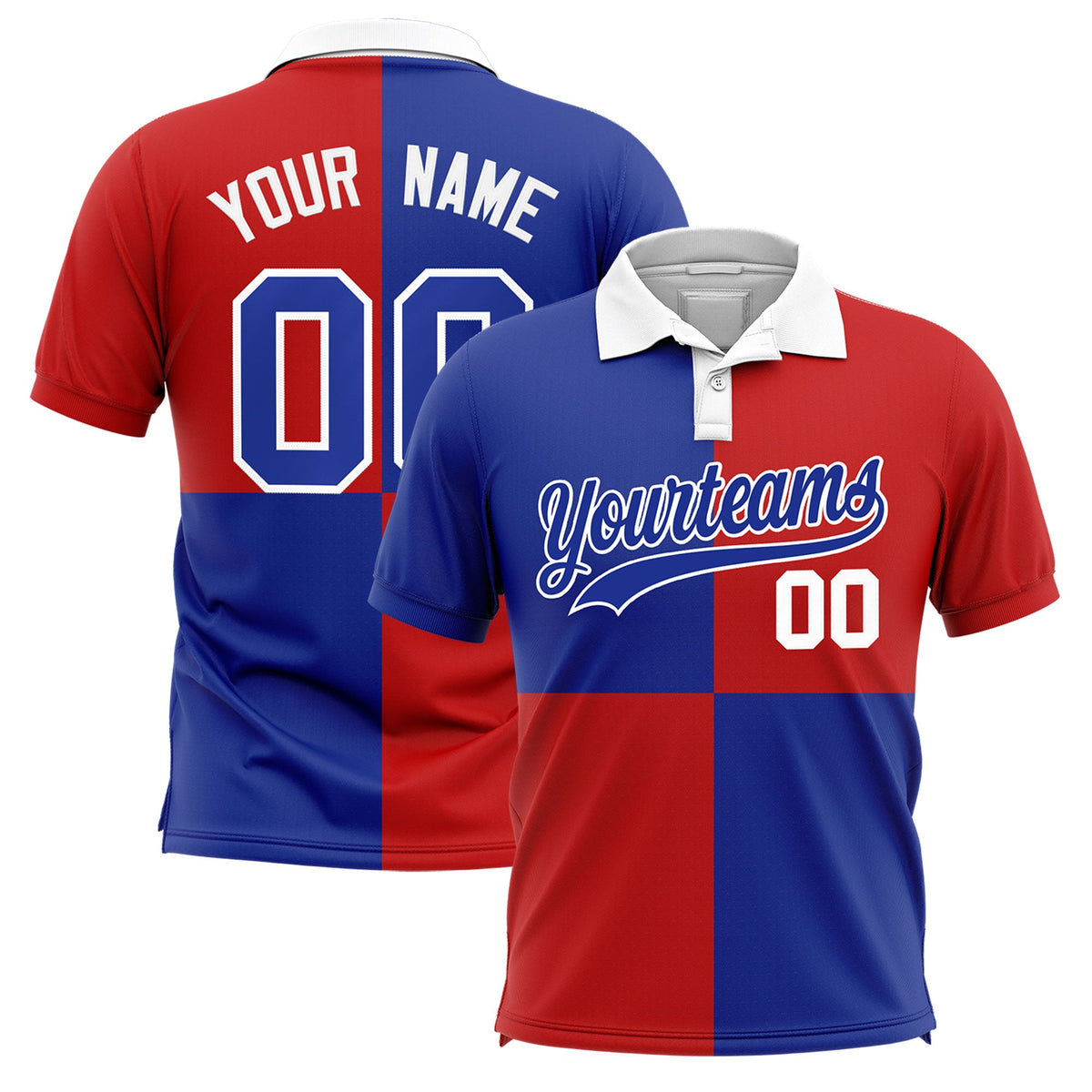 Custom Royal Red Four Squares Design Performance Polo Shirt