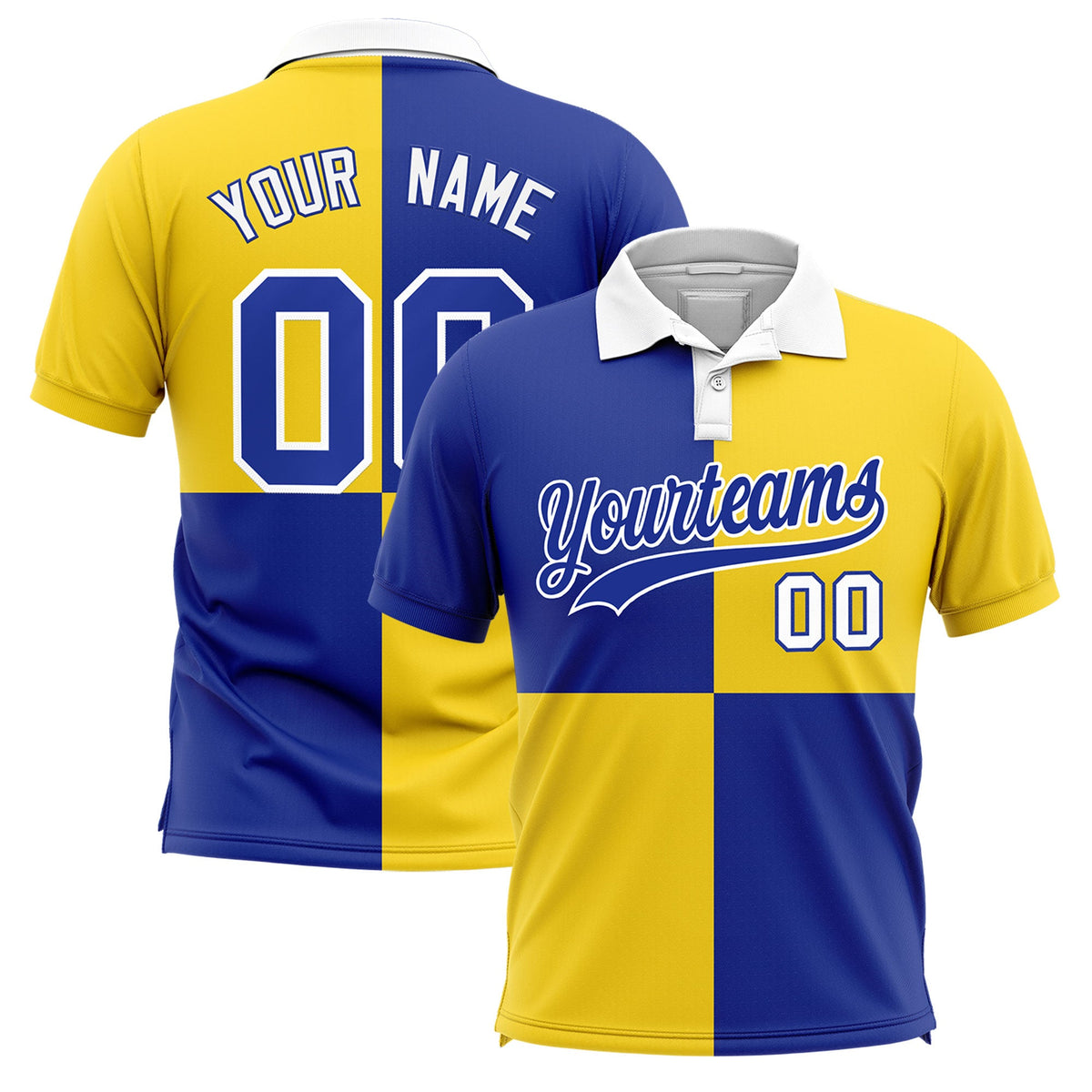 Custom Royal Gold Four Squares Design Performance Polo Shirt