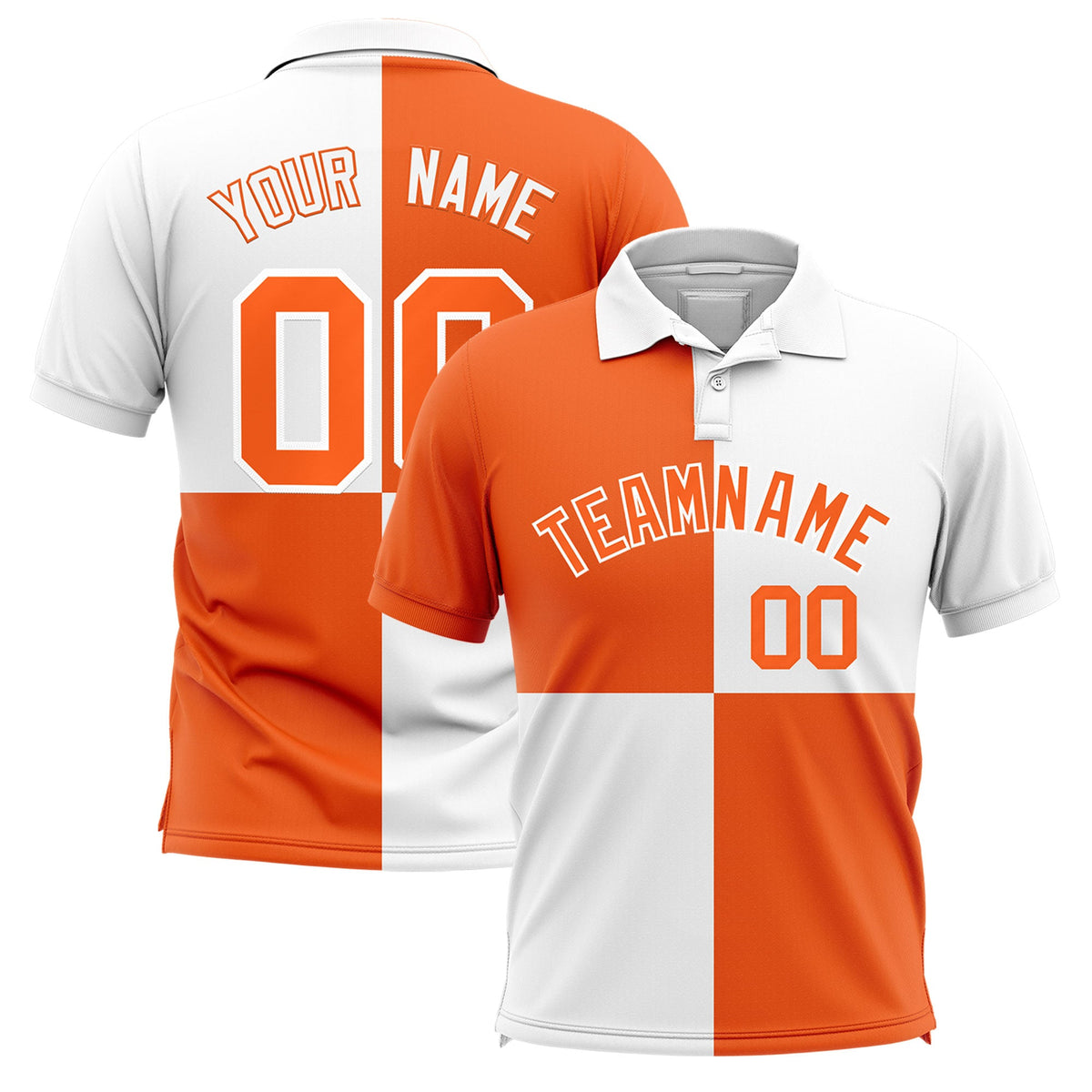 Custom White Orange Four Squares Design Performance Polo Shirt