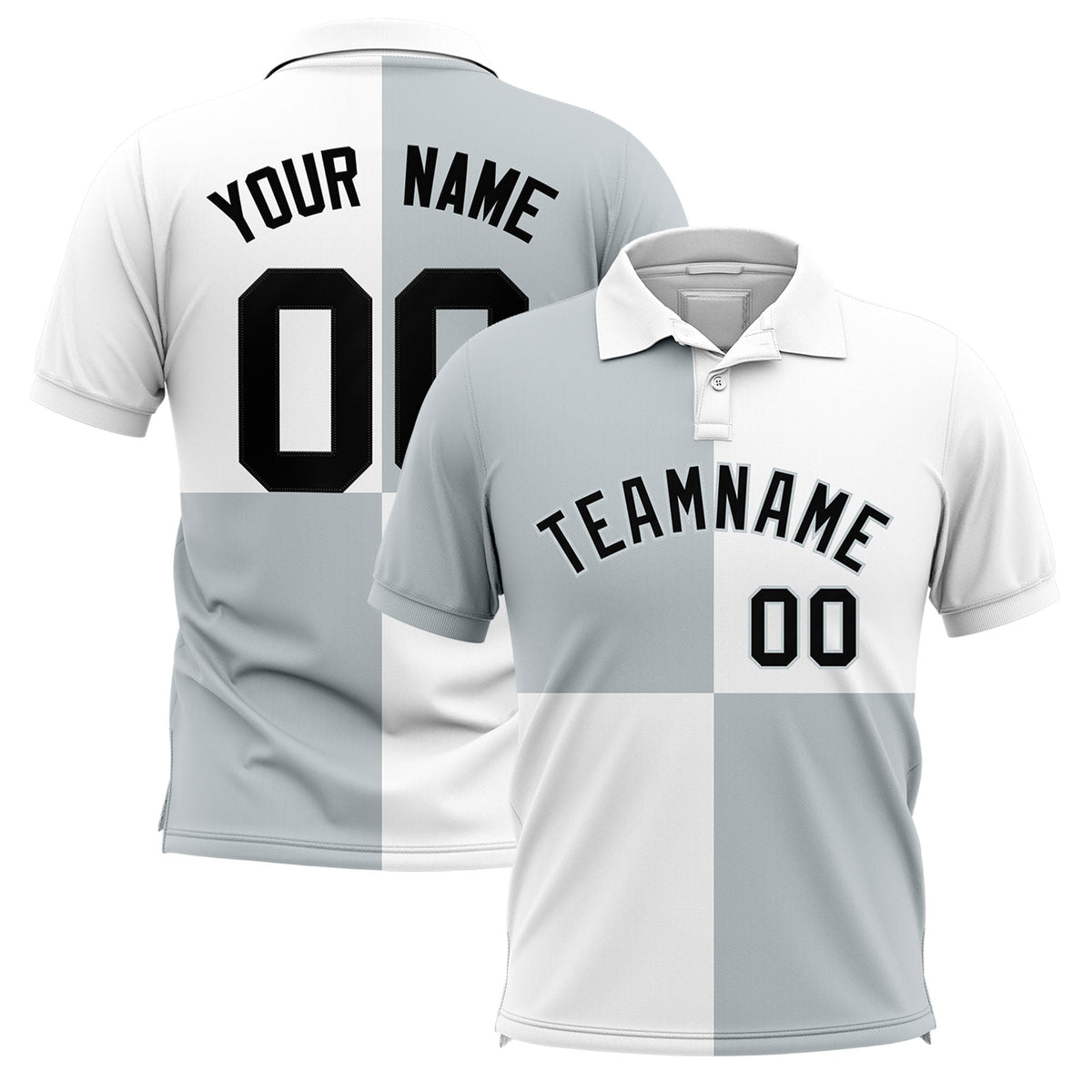 Custom Silver White Four Squares Design Performance Polo Shirt