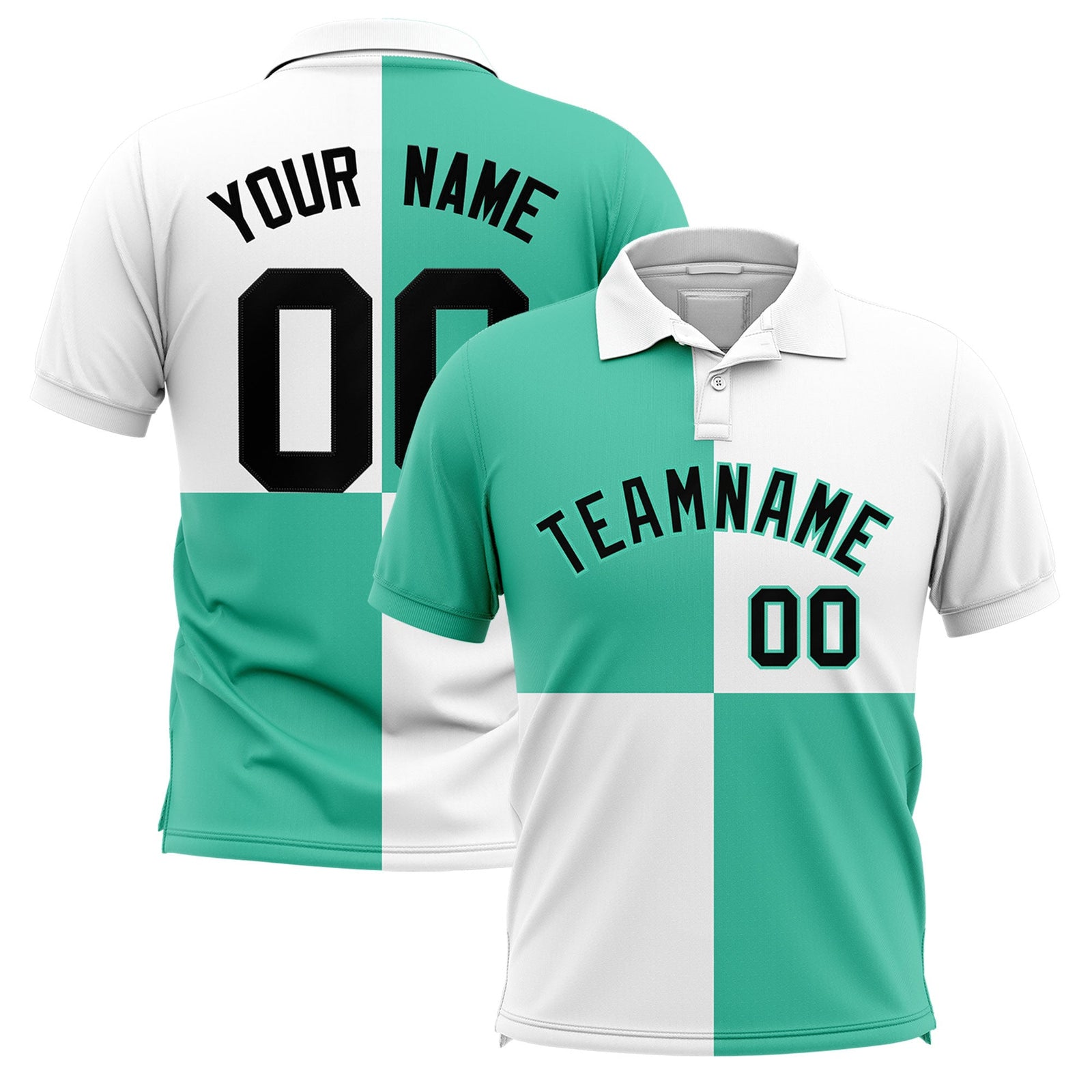 Custom Bright Green White Four Squares Design Performance Polo Shirt