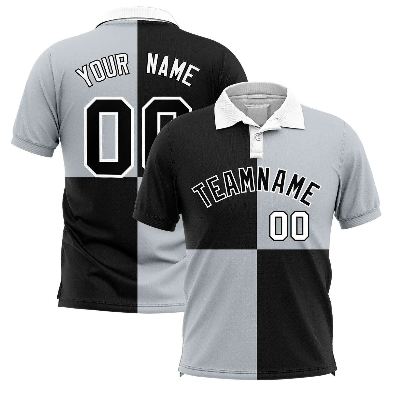 Custom Black Silver Four Squares Design Performance Polo Shirt