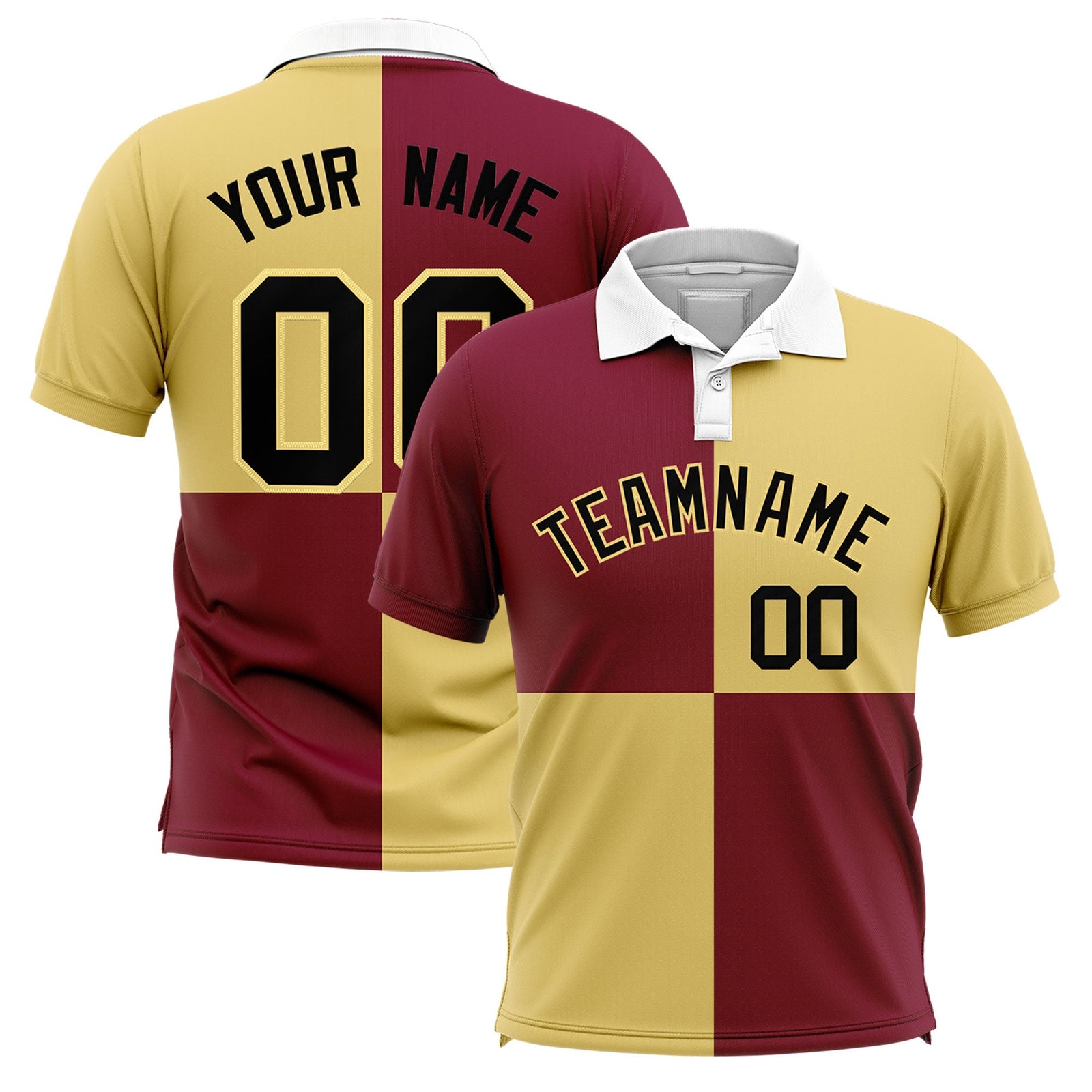 Custom Crimson Khaki Four Squares Design Performance Polo Shirt