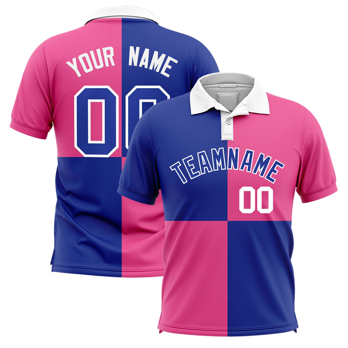 Custom Royal Pink Four Squares Design Performance Polo Shirt