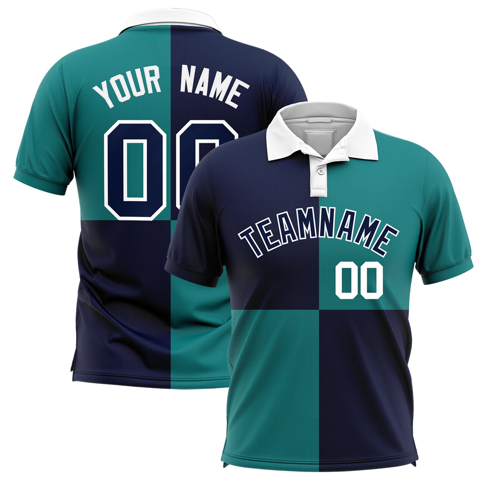 Custom Navy Black Four Squares Design Performance Polo Shirt