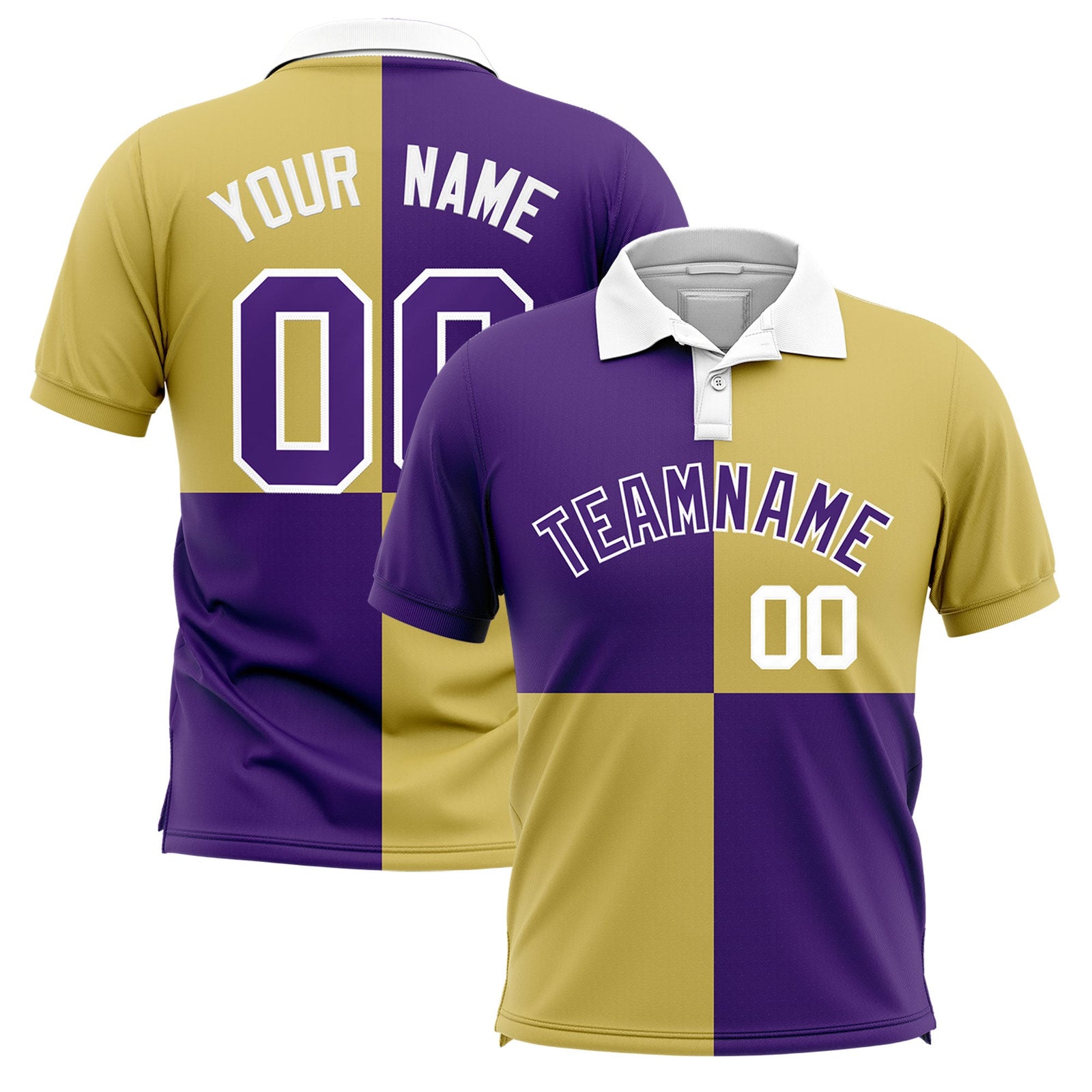 Custom Purple Old Gold Four Squares Design Performance Polo Shirt