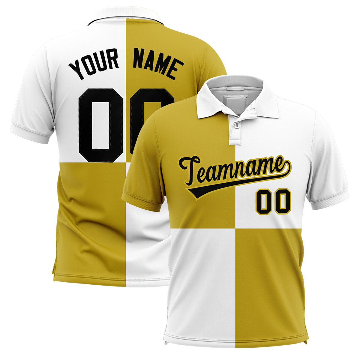 Custom Old Gold White Four Squares Design Performance Polo Shirt