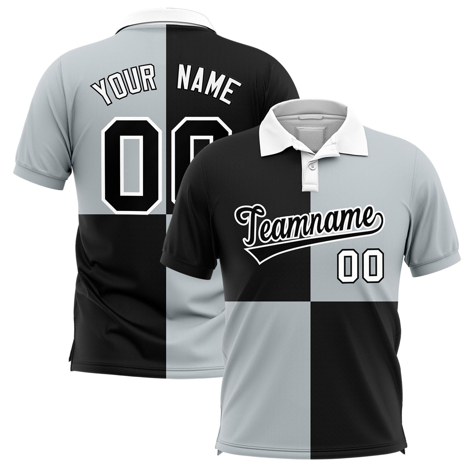 Custom Black Silver Four Squares Design Performance Polo Shirt