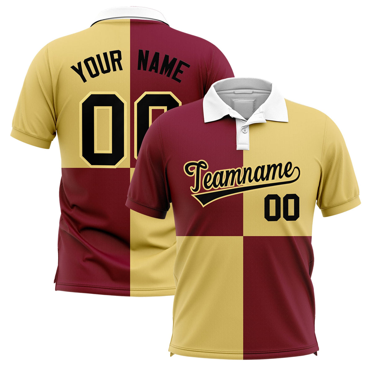 Custom Crimson Khaki Four Squares Design Performance Polo Shirt