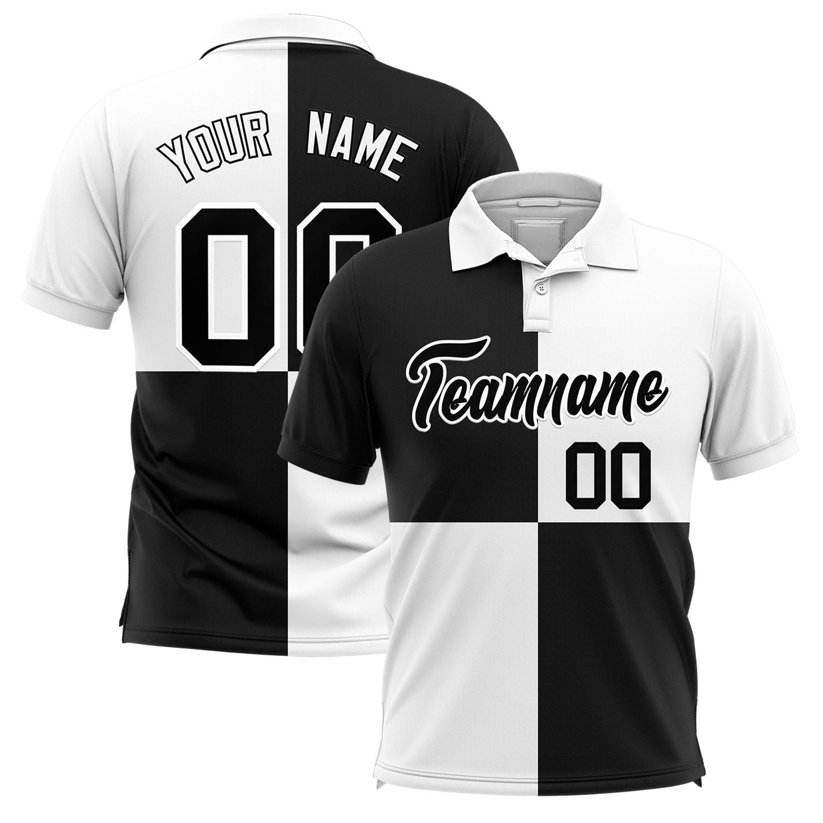 Custom White Black Four Squares Design Performance Polo Shirt