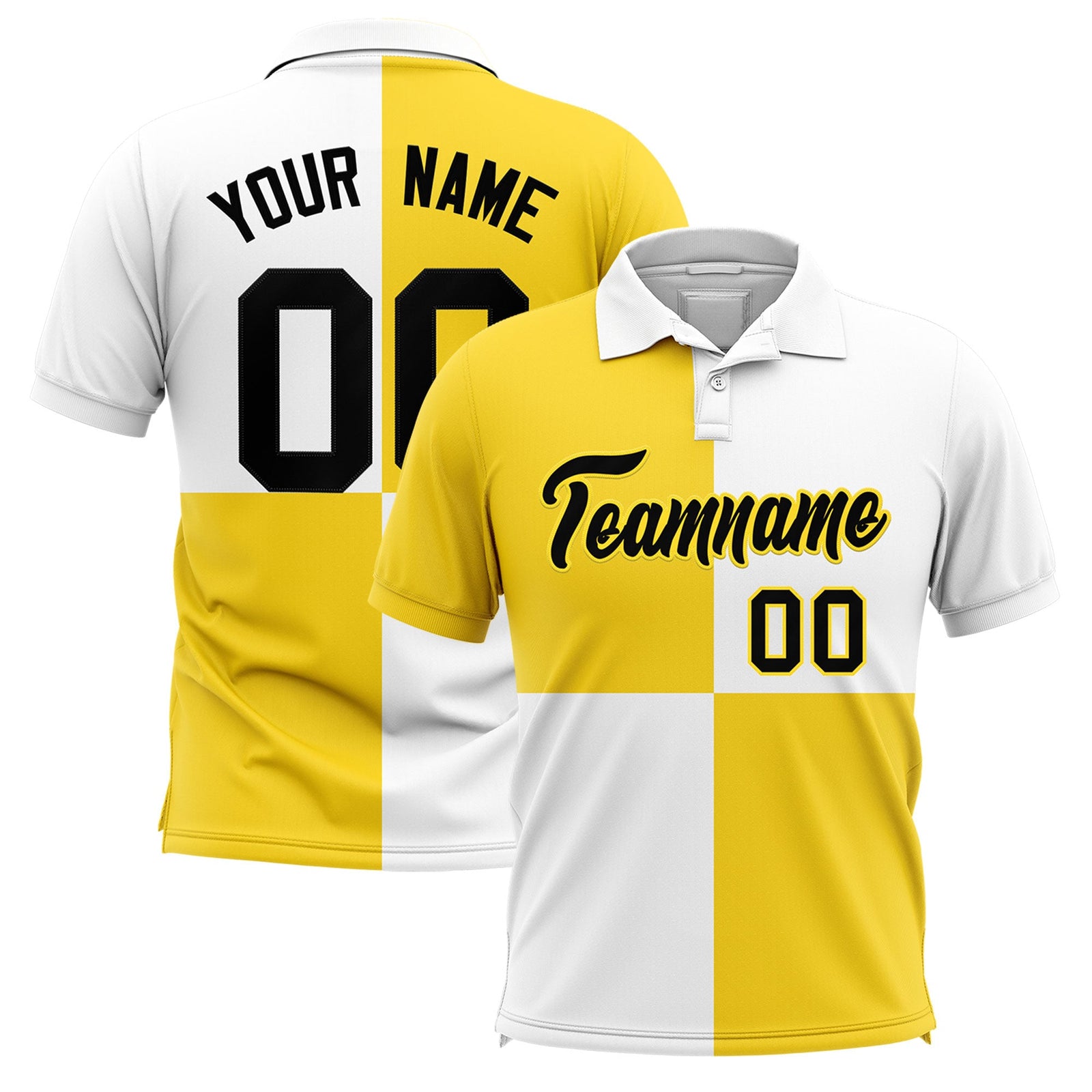 Custom Gold White Four Squares Design Performance Polo Shirt