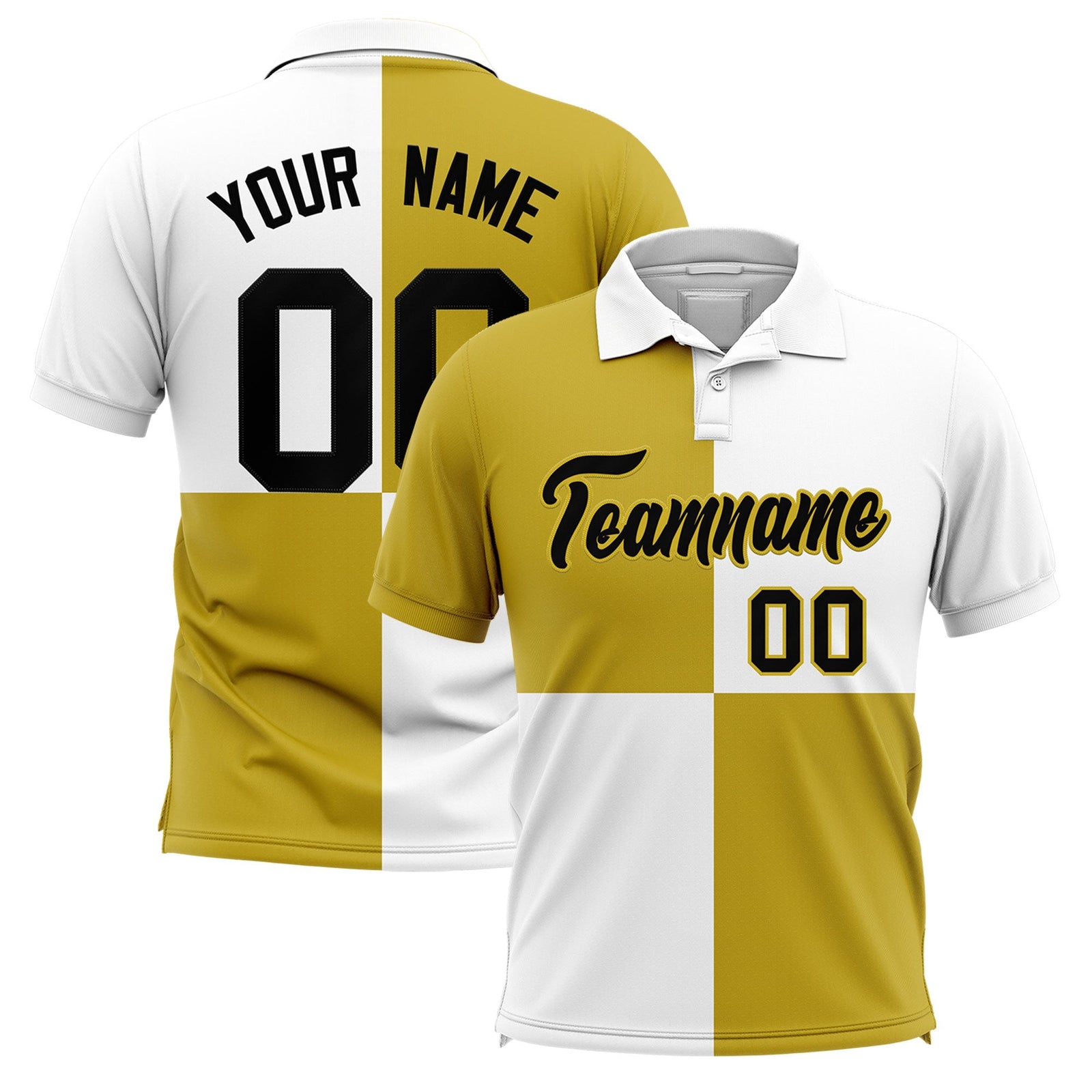 Custom Old Gold White Four Squares Design Performance Polo Shirt