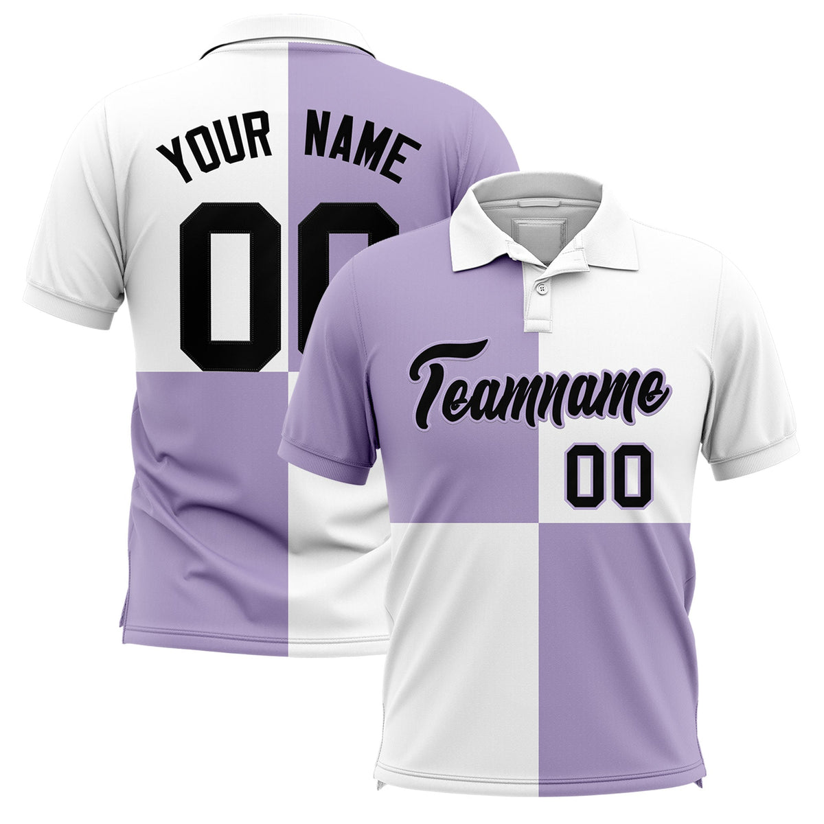 Custom Light Purple White Four Squares Design Performance Polo Shirt