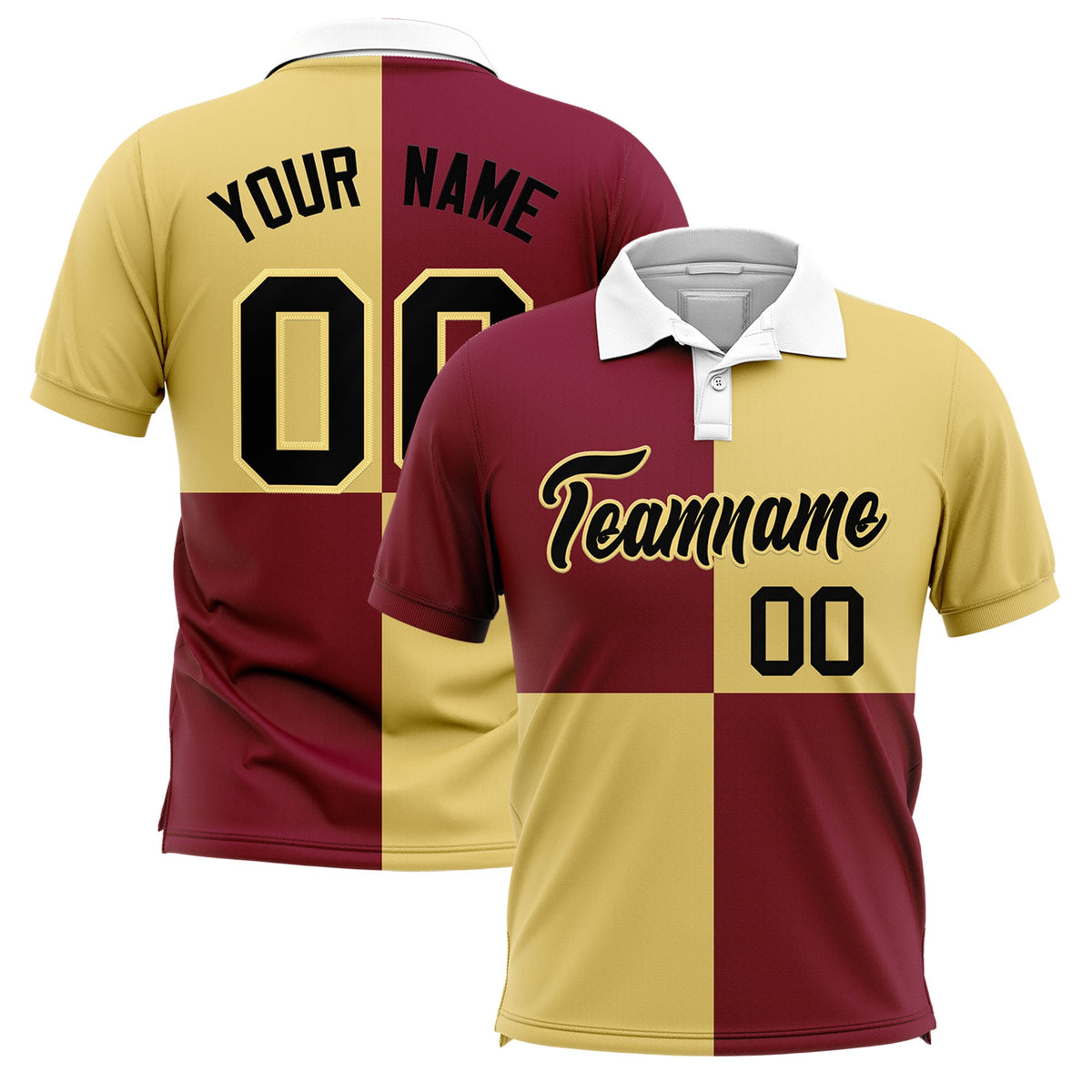 Custom Crimson Khaki Four Squares Design Performance Polo Shirt