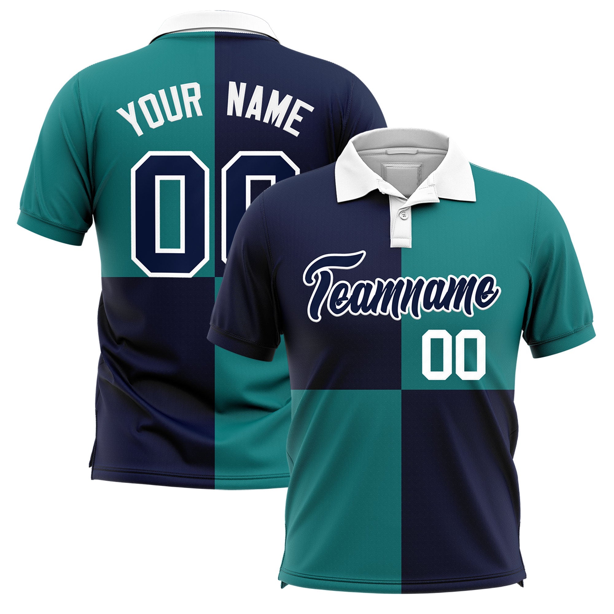 Custom Navy Black Four Squares Design Performance Polo Shirt