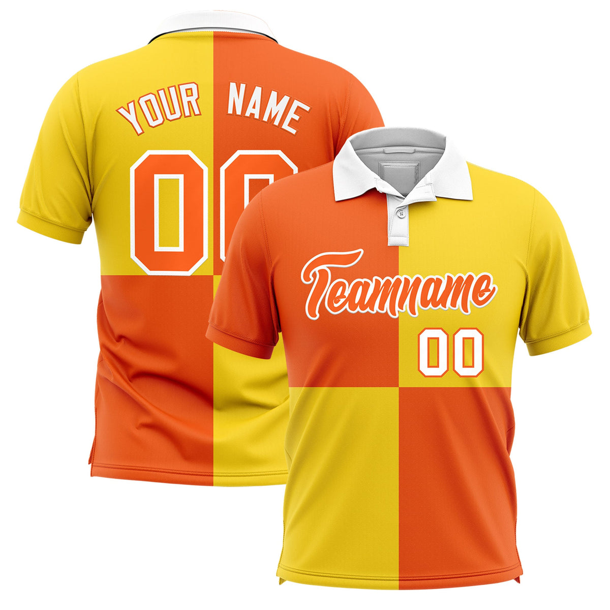 Custom Orange Gold Four Squares Design Performance Polo Shirt