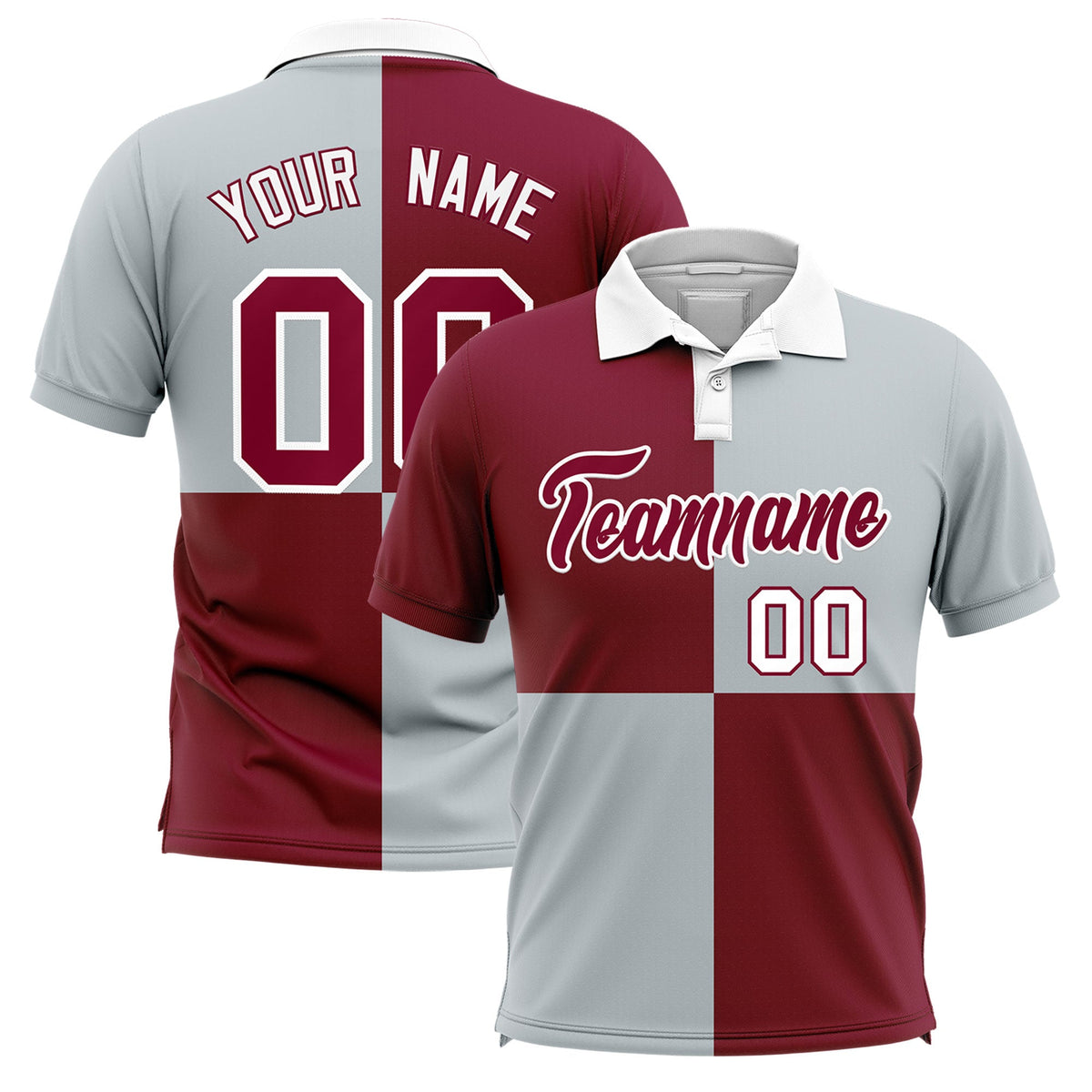 Custom Crimson Silver Four Squares Design Performance Polo Shirt