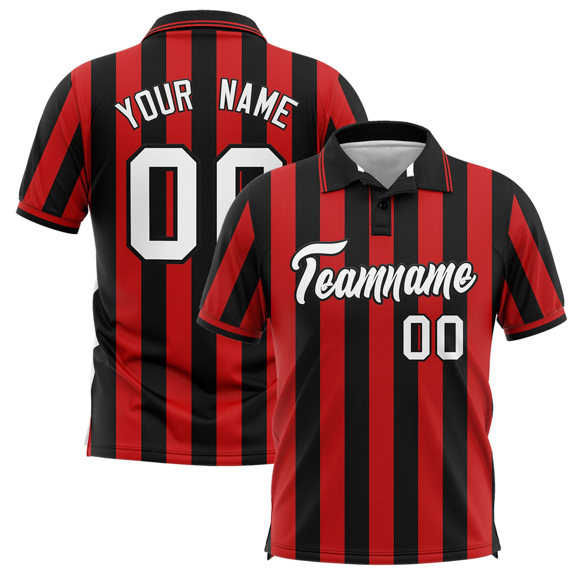 Custom Black Red Vertical Stripes Design Performance Polo Shirt