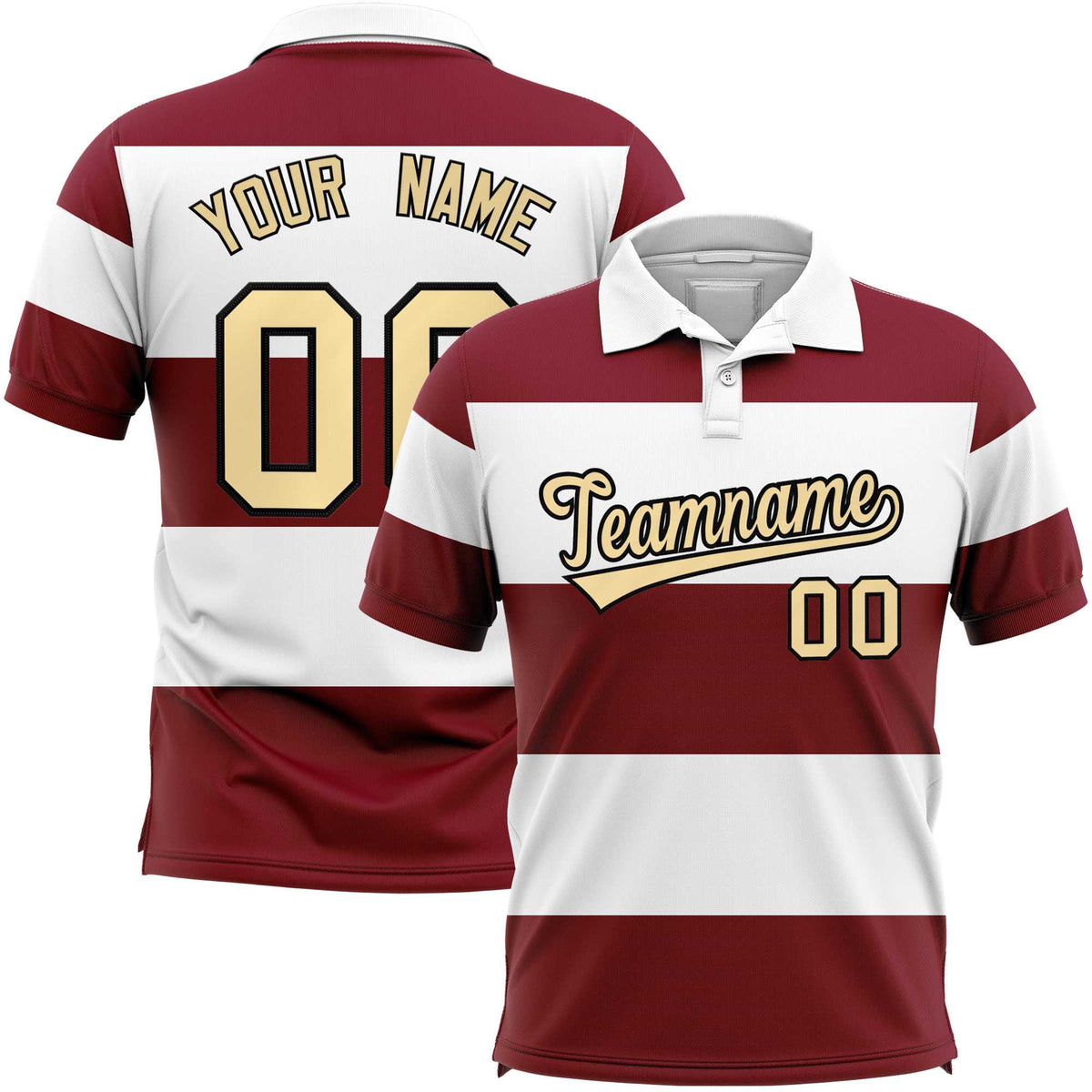 Custom White-Crimson Horizontal Stripe Design Performance Polo Shirt