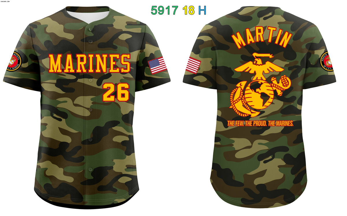 Custom Marines Camo Green Authentic Baseball Jersey
