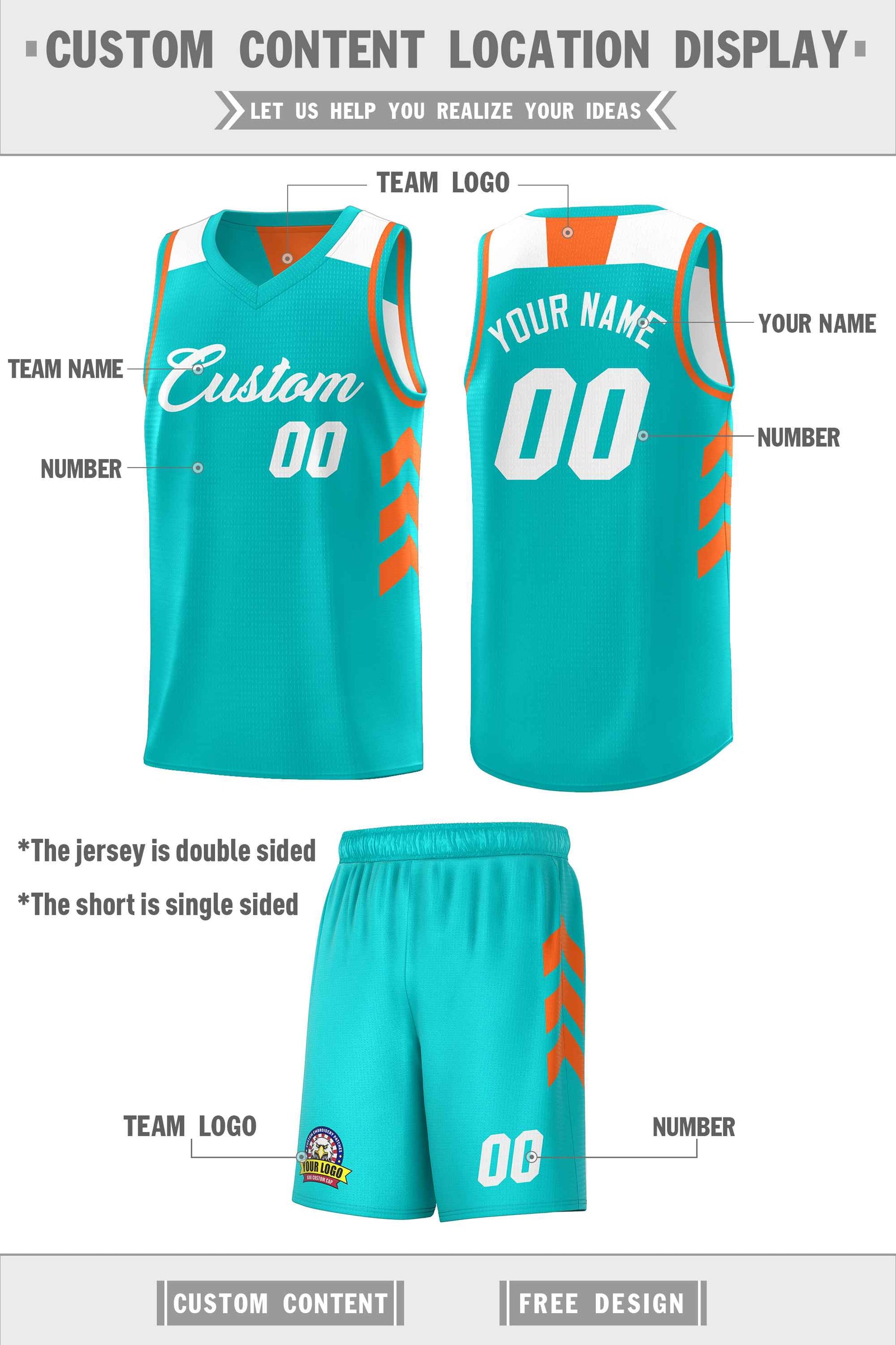 Custom Teal White Double Side Sets Personalized Basketball Jersey