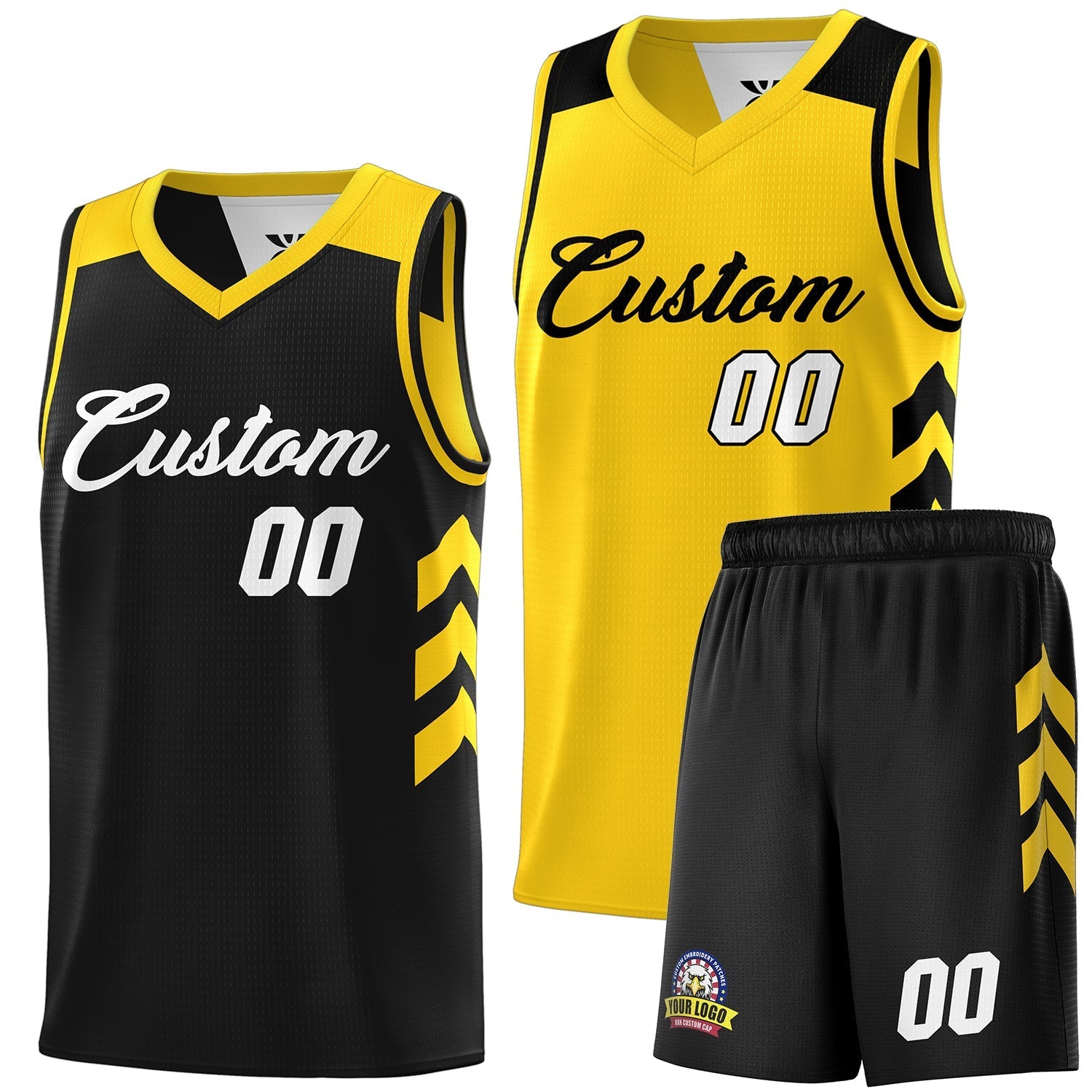 Custom Black Yellow Double Side Sets Personalized Basketball Jersey
