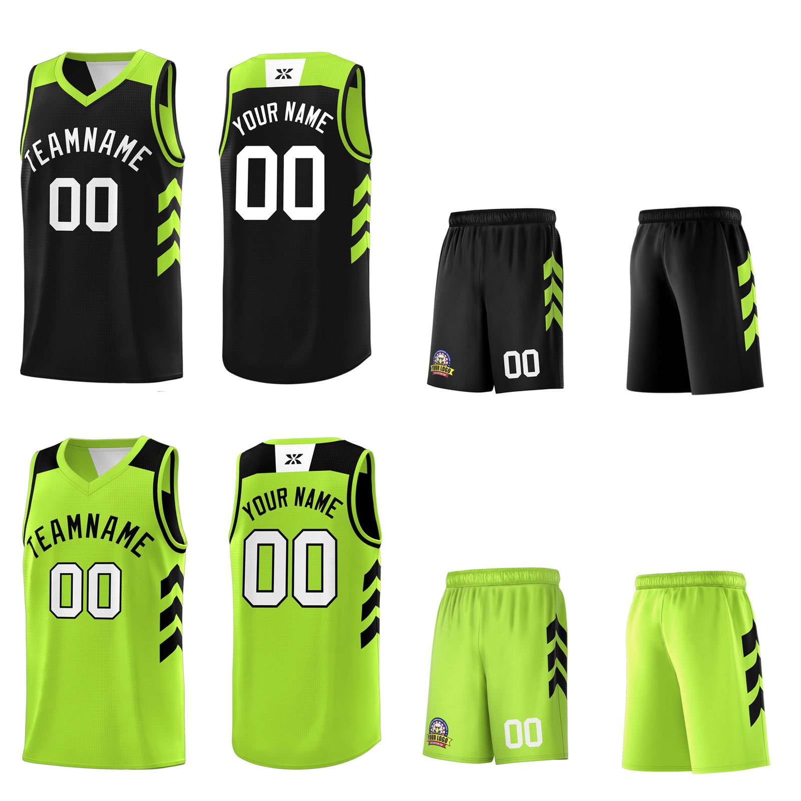 Custom Black Neon Green Reversible Double Side Tops Basketball Jersey
