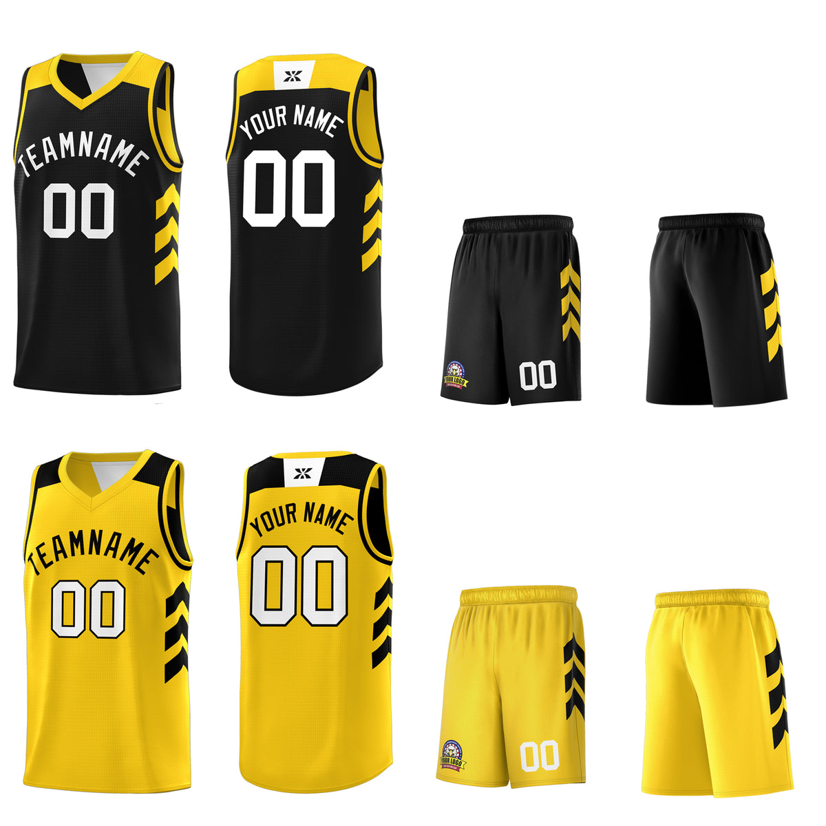 Custom Black Yellow Reversible Double Side Tops Basketball Jersey