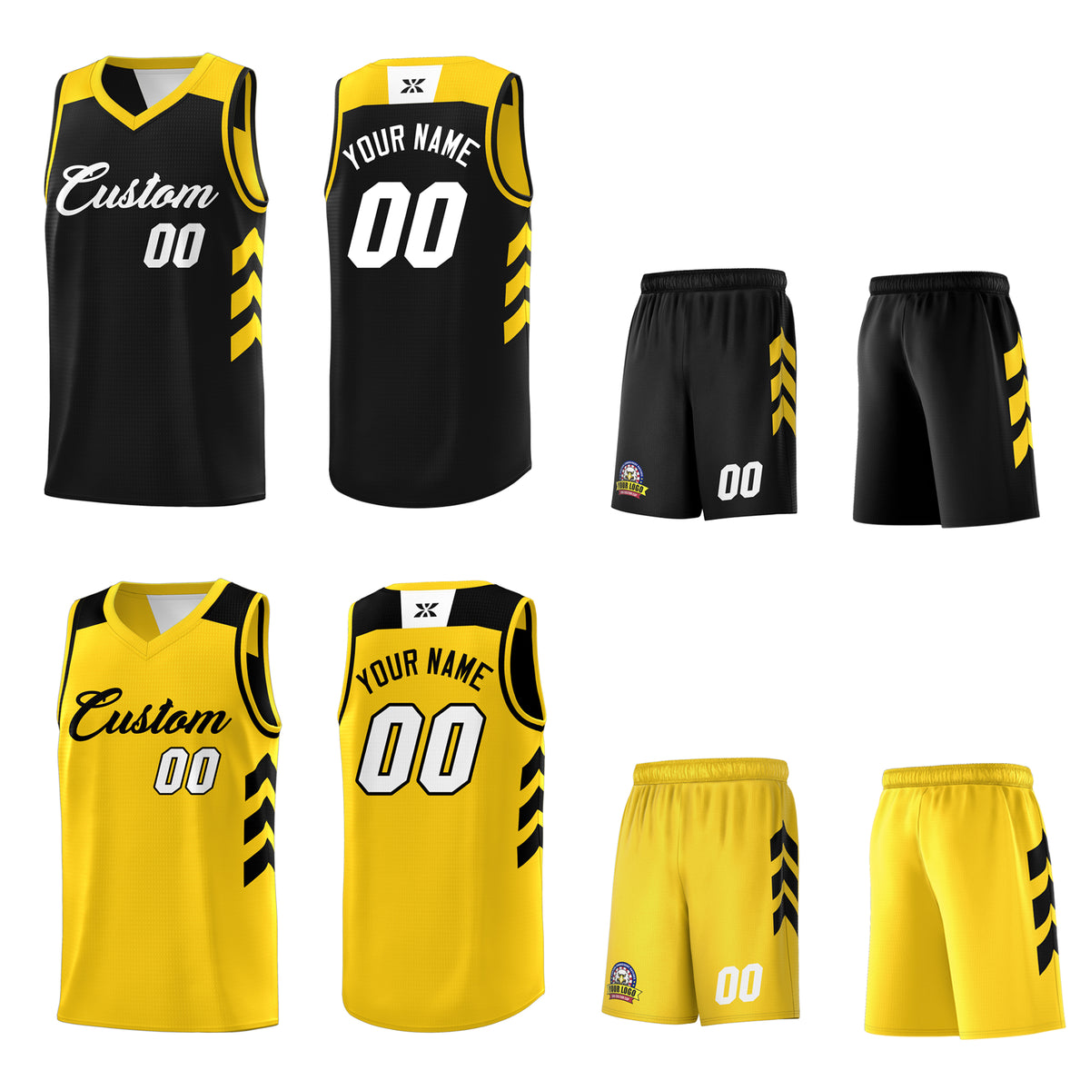 Custom Black Yellow Reversible Double Side Tops Basketball Jersey